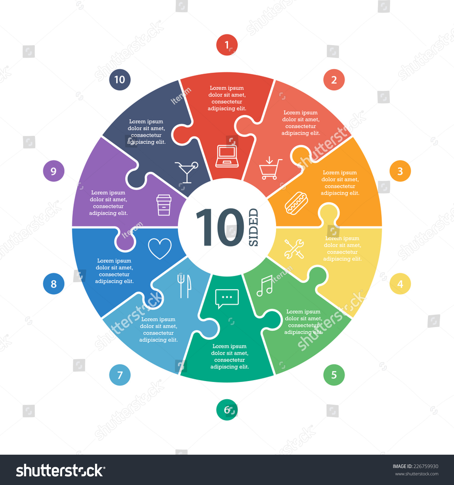 Ten Sided Numbered Flat Rainbow Spectrum Stock Vector (Royalty Free ...