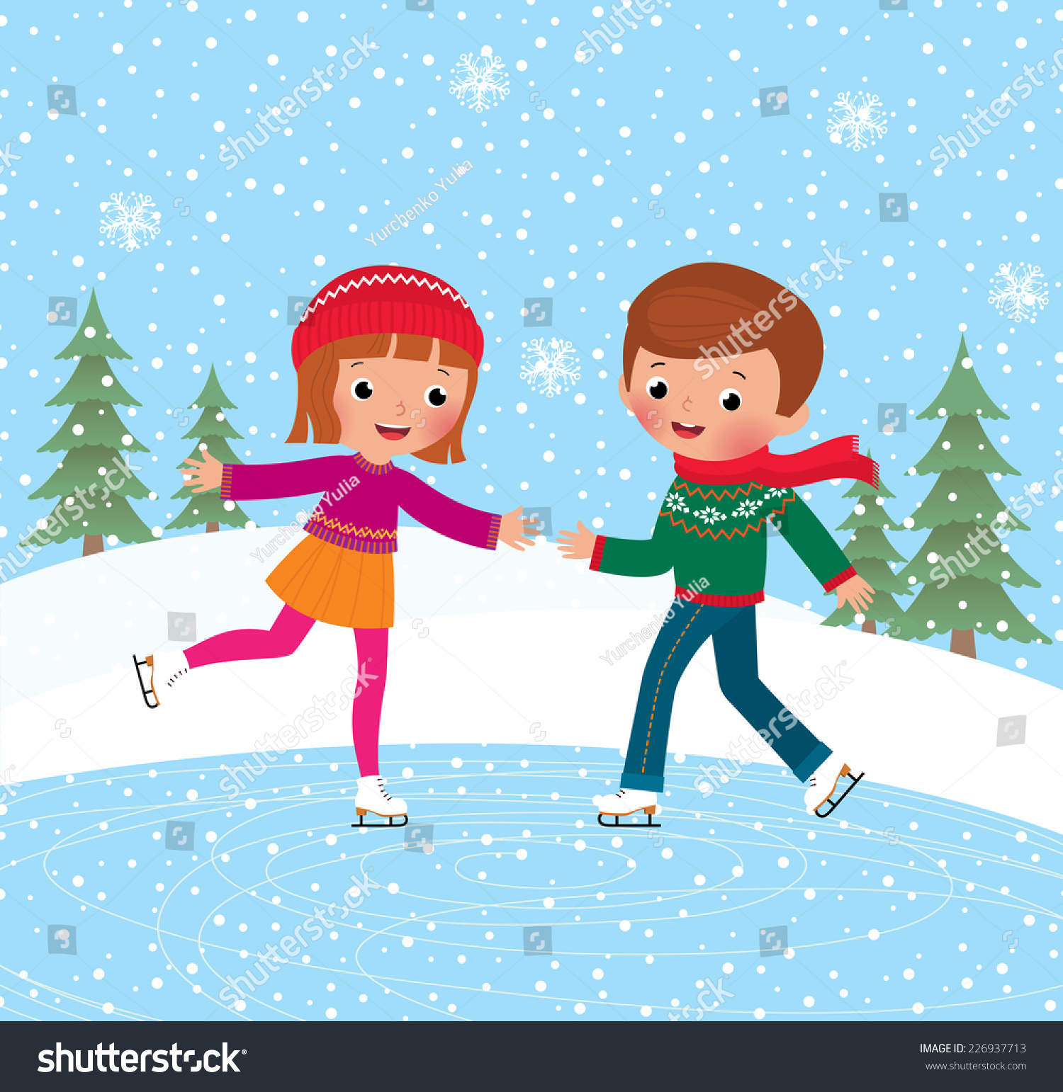 Illustration Kids Having Fun Winter Skating Stock Vector (Royalty Free ...