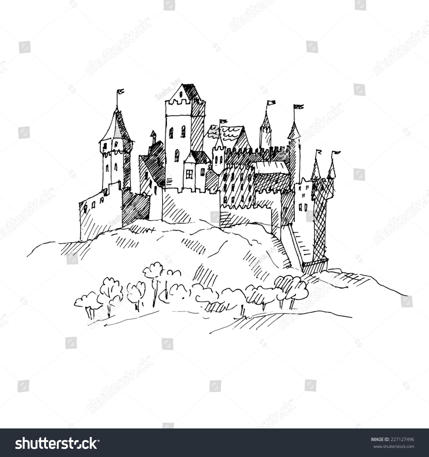 Medieval Castle Sketch Vector Illustration Stock Vector (Royalty Free ...