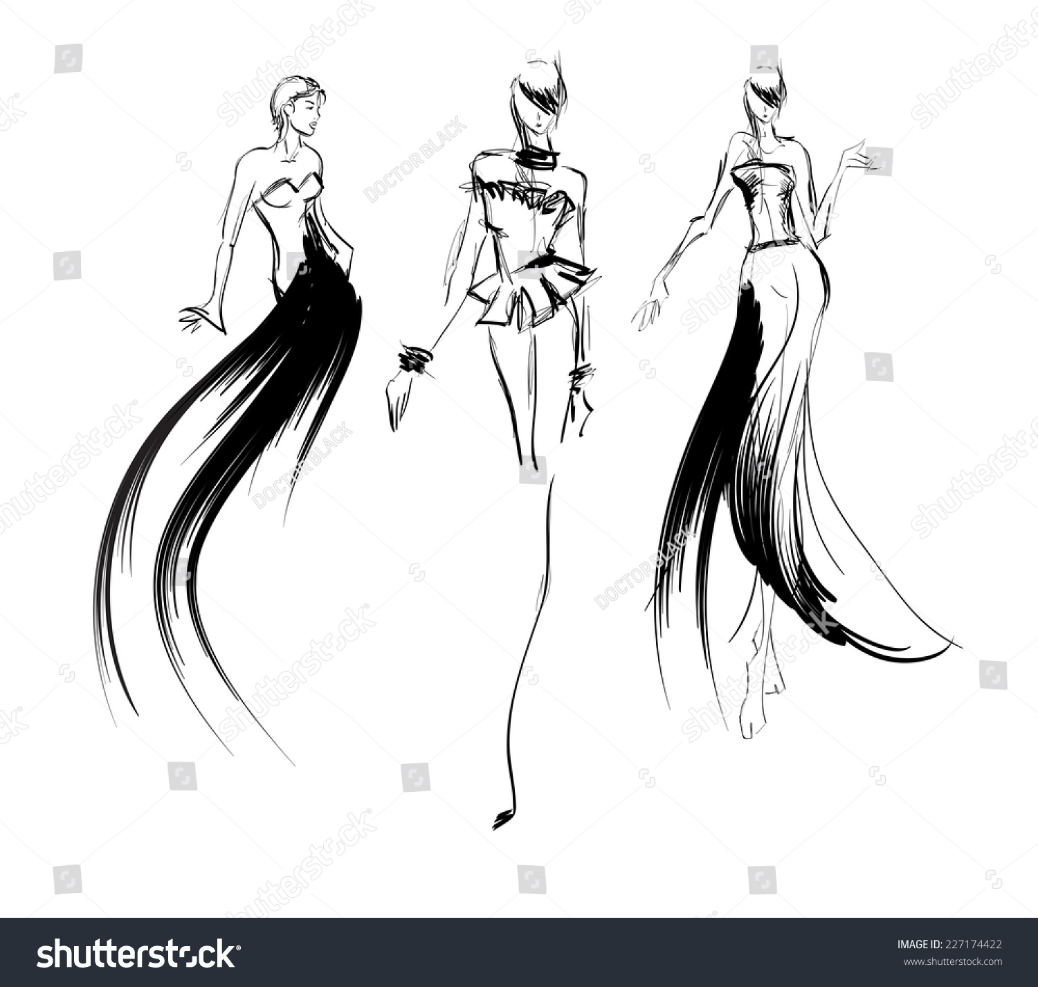 Sketch Fashion Girls Stock Vector (Royalty Free) 227174422 | Shutterstock