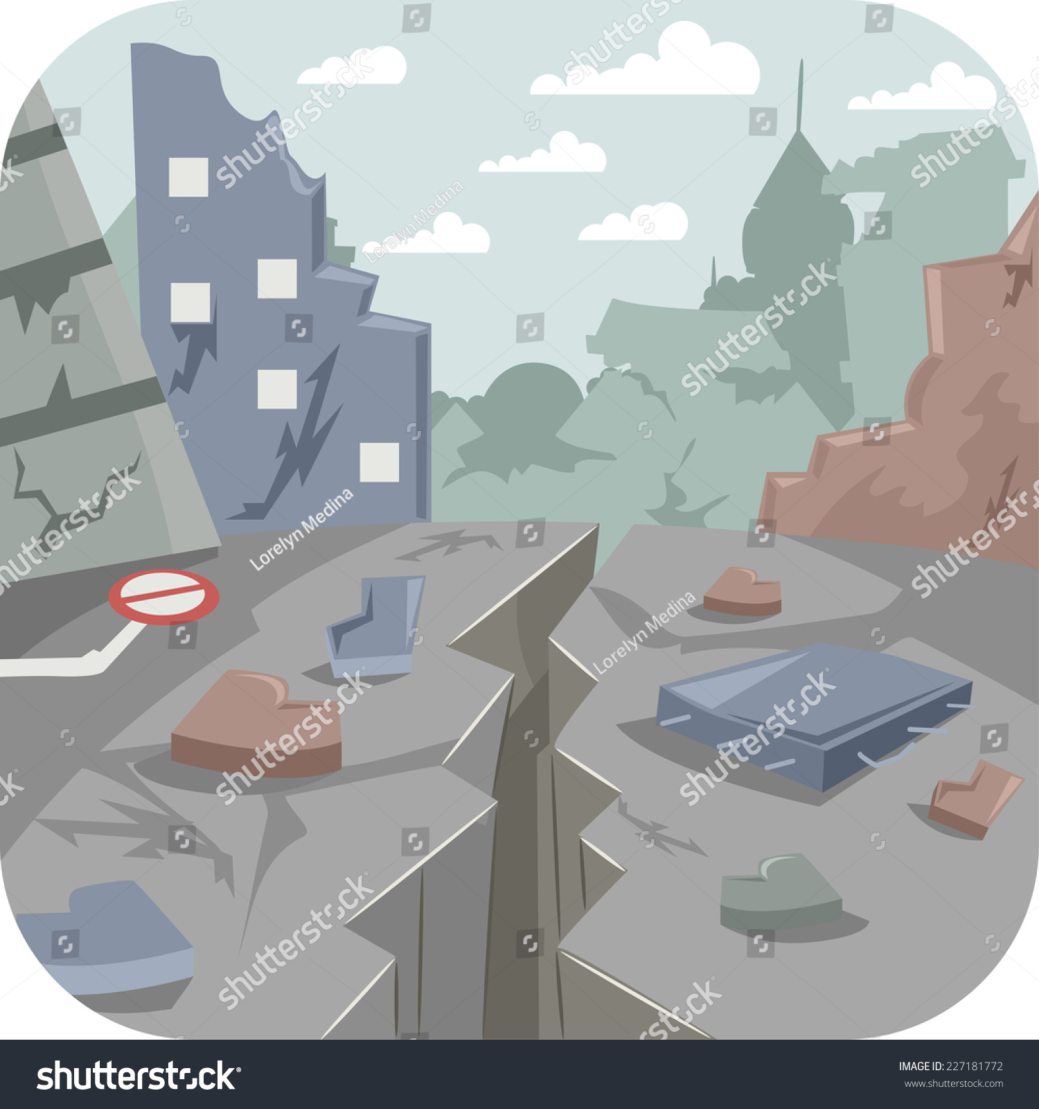 Illustration Featuring City Devastated By Earthquake Stock Vector ...