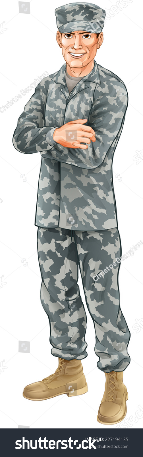 Standing Soldier Wearing Camouflage Combat Uniform Stock Vector ...