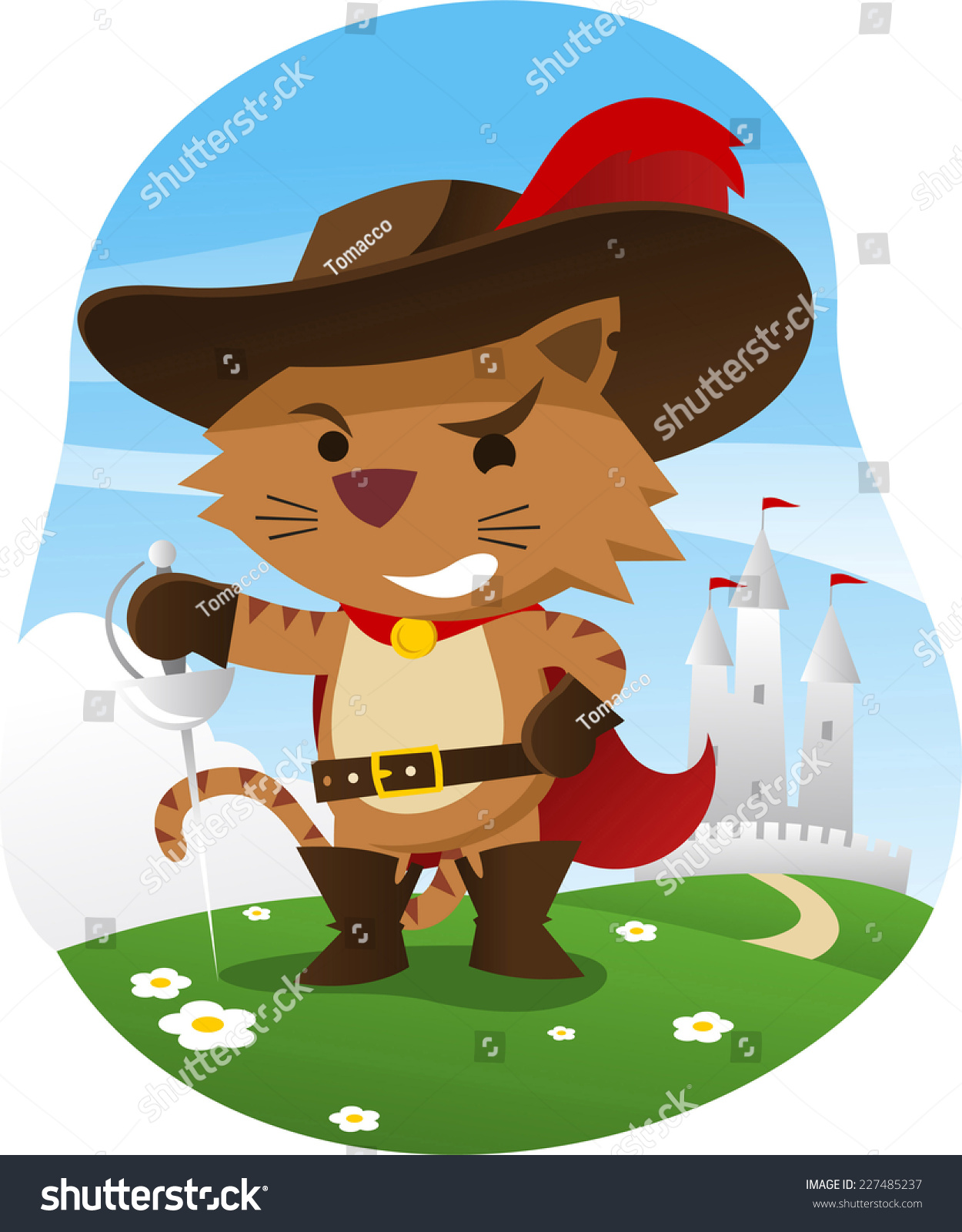 Puss Boots Wise Funny Face Sword Stock Vector Royalty Free 227485237 Stock Vector Puss In Boots With Wise Funny Face And Sword With Castle Behind Him Hat With Feather Cape Sword 227485237