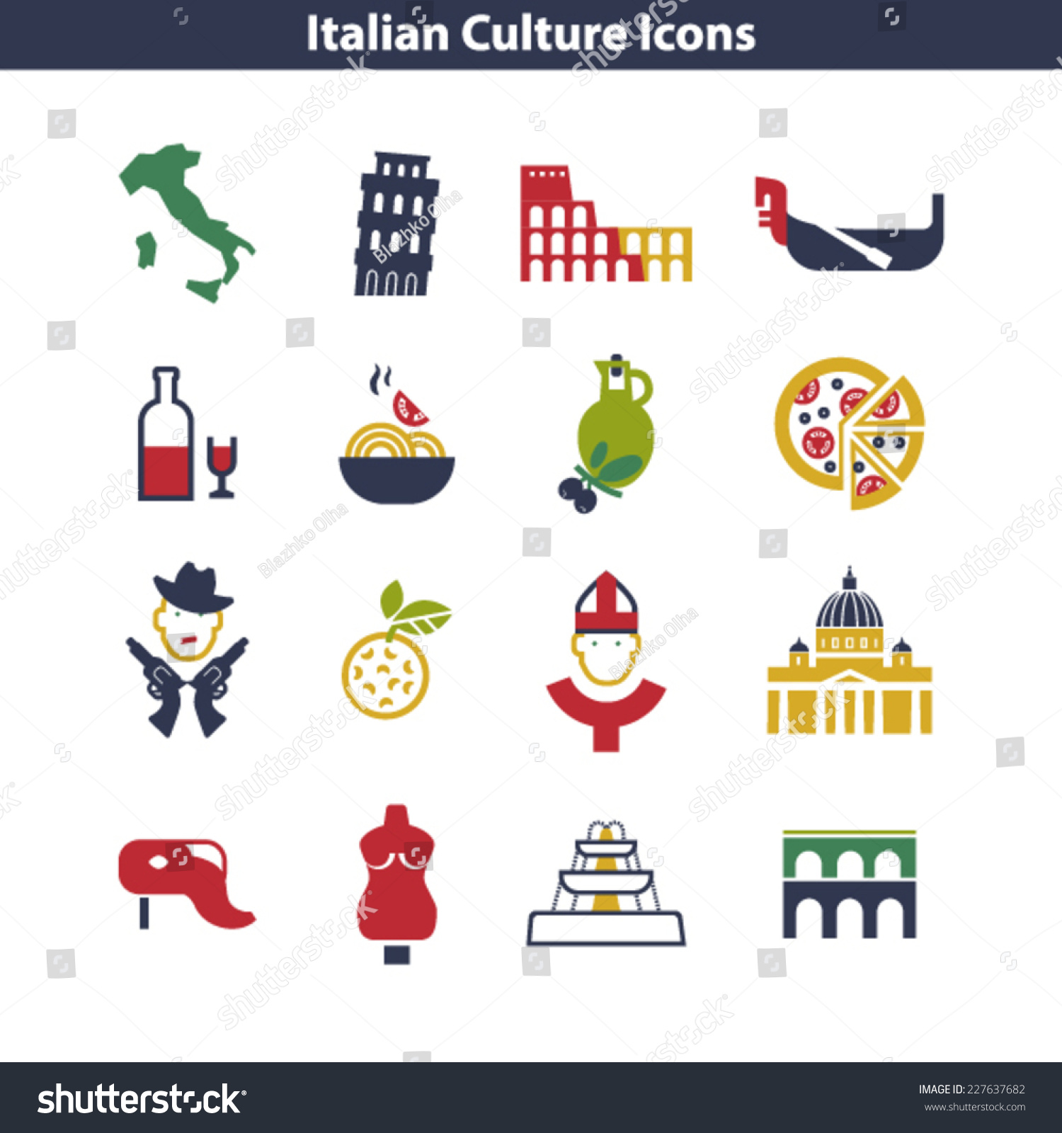 Italian Culture Icon Set Colorful Signs Stock Vector (royalty Free 