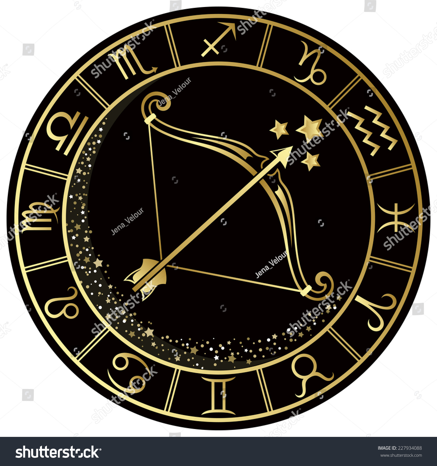 Sagittarius Zodiac Symbol Golden Round Frame Stock Vector (Royalty Free ...