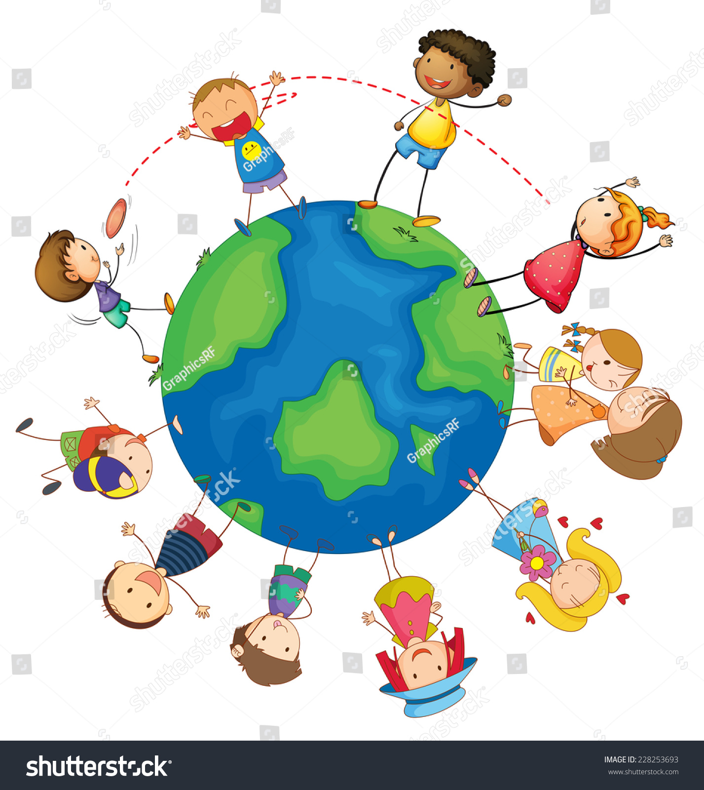 Kids Playing Around Earth Stock Vector (Royalty Free) 228253693 ...