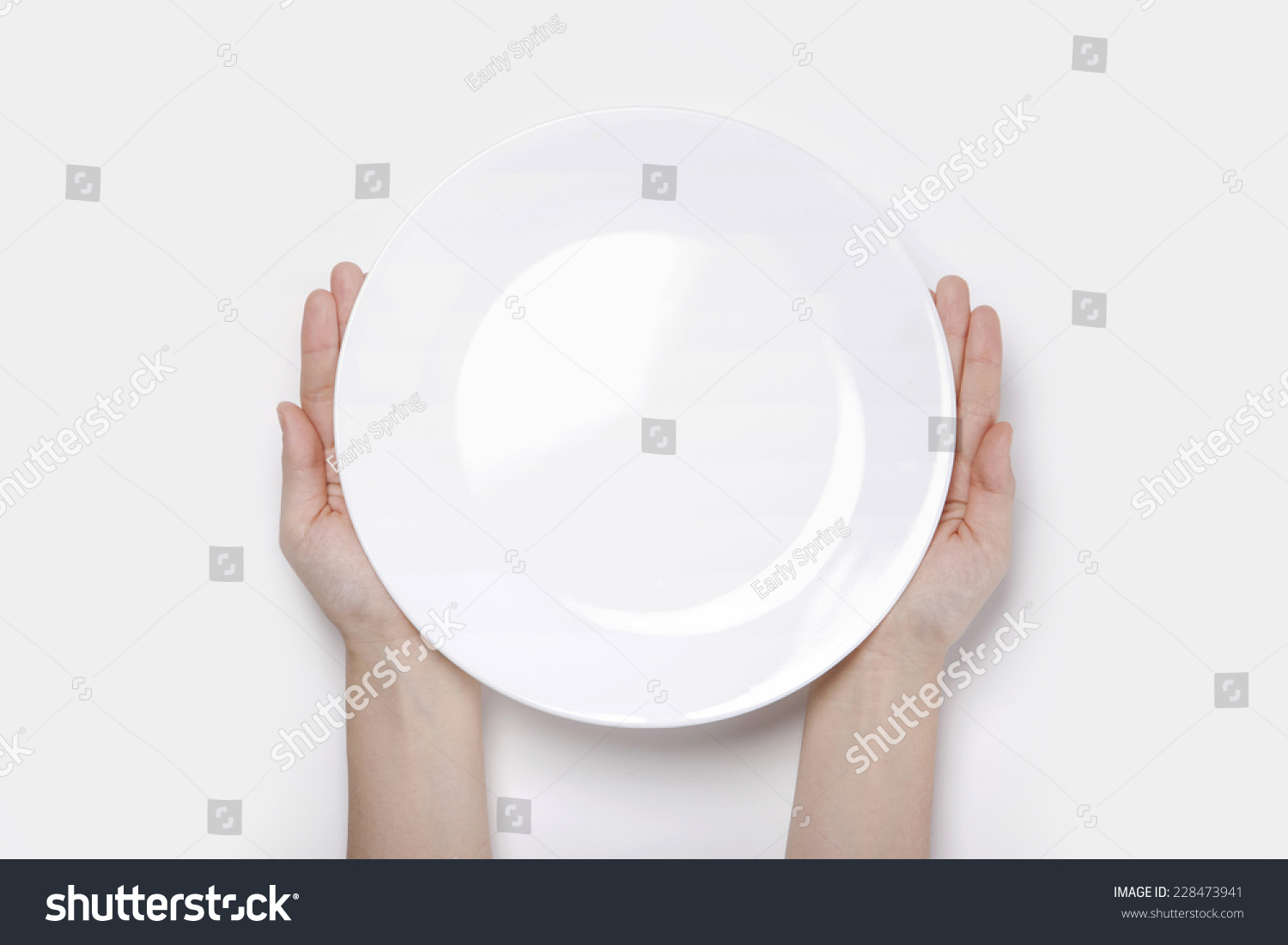 Femalewoman Two Hands Hold White Dishplate Stock Photo 228473941 ...