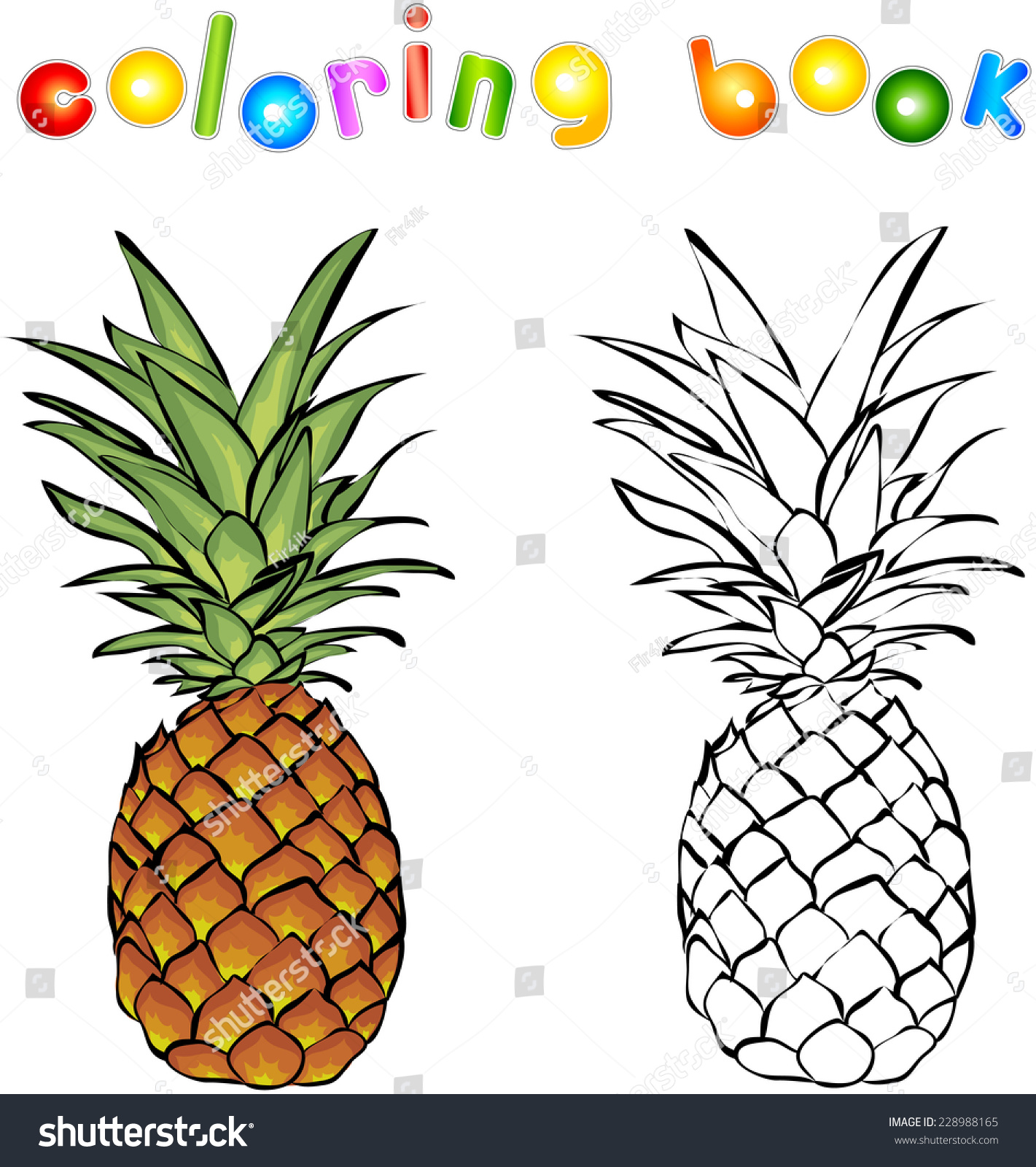 Cartoon Pineapple Coloring Book Vector Illustration Stock Vector ...