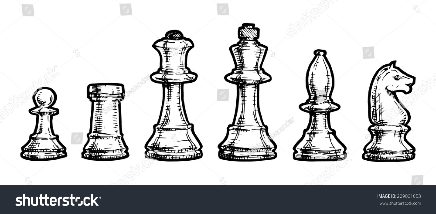 Vector Black White Illustration Chess Stylized Stock Vector (Royalty ...