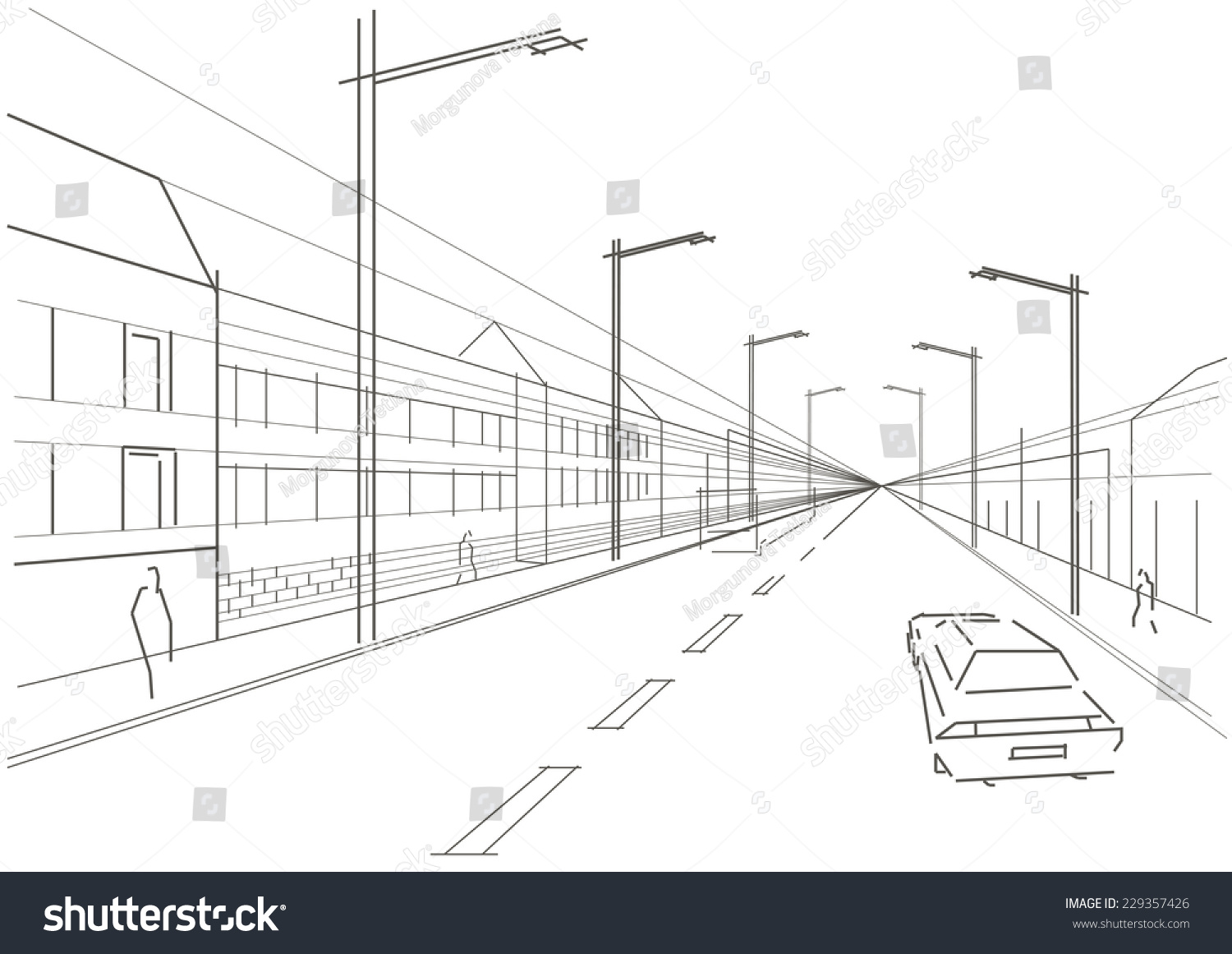 Линейная перспектива городская улица