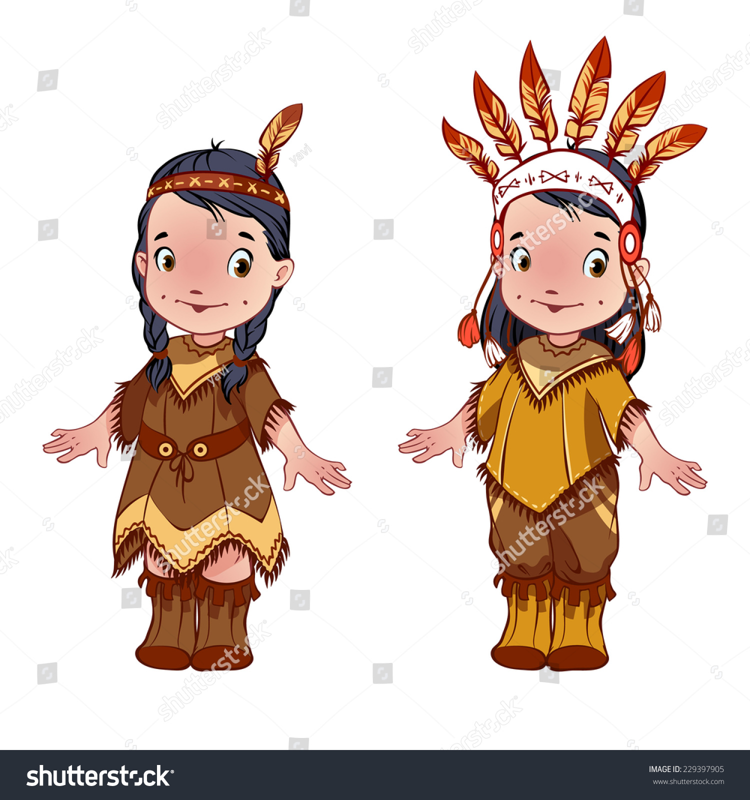 Two Cute Kids Dressed Indians Thanksgiving Stock Vector (Royalty Free)  229397905 | Shutterstock