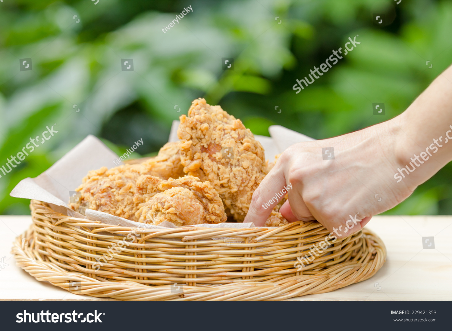 Hand Holding Fried Chicken Basket On Stock Photo 229421353 Shutterstock