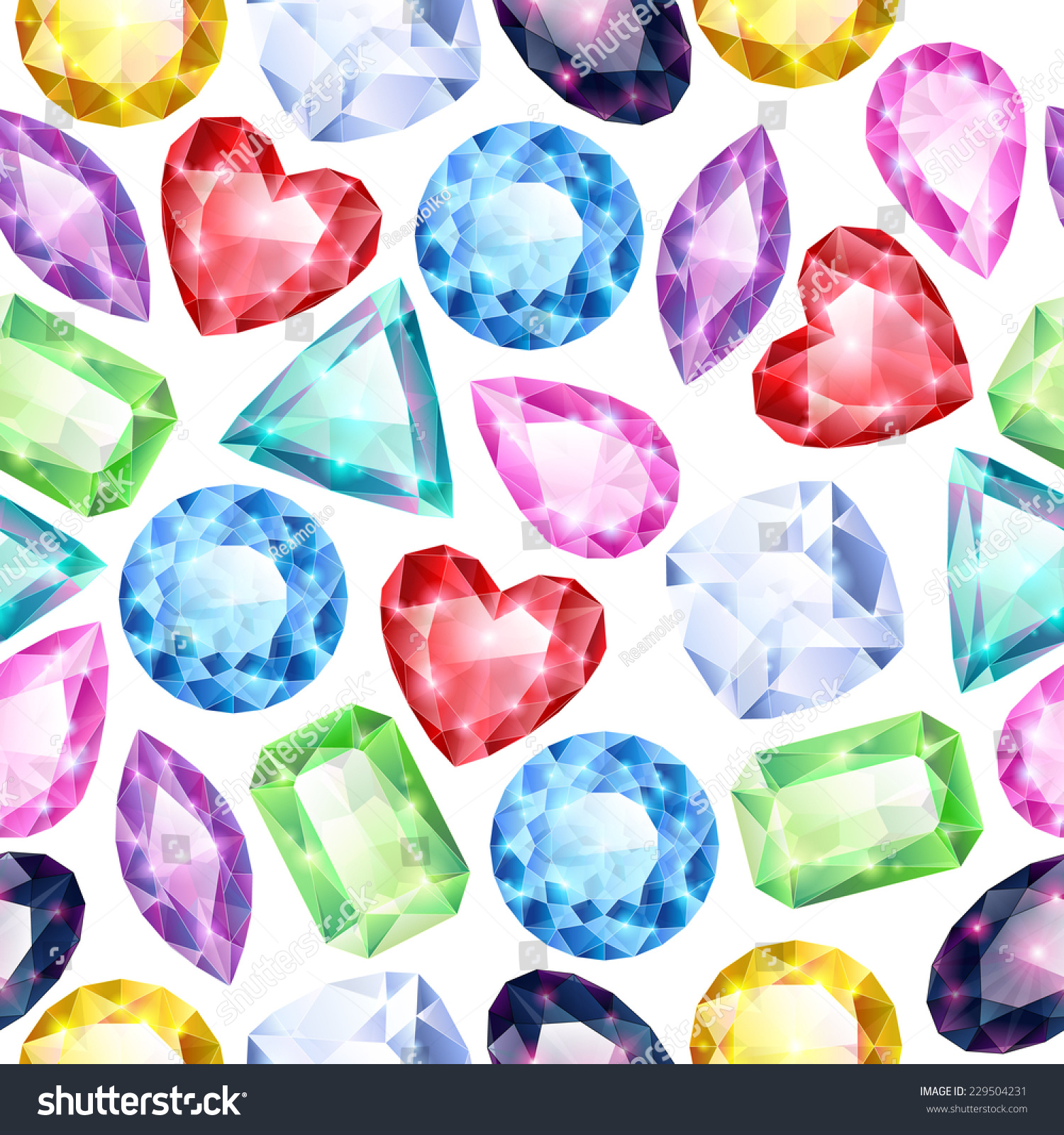 Seamless Glowing Colorful Gemstones Background On Stock Vector (Royalty