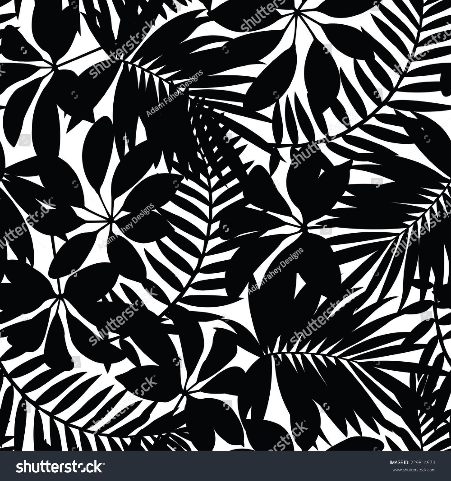 Black White Tropical Leaves Seamless Pattern Stock Vector (Royalty Free ...