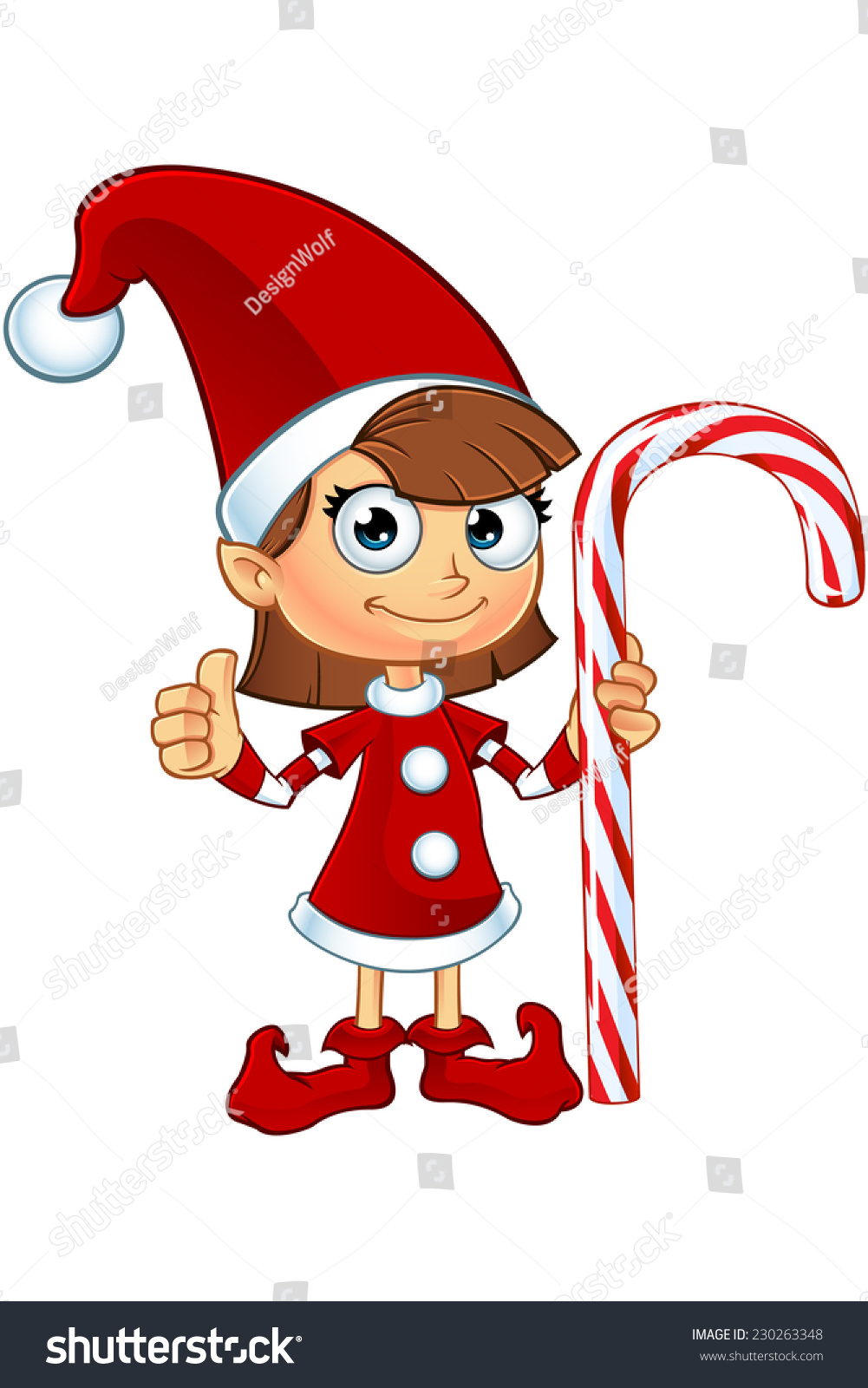 Girl Elf Character Red Holding Candy Stock Vector Royalty Free 230263348 Shutterstock