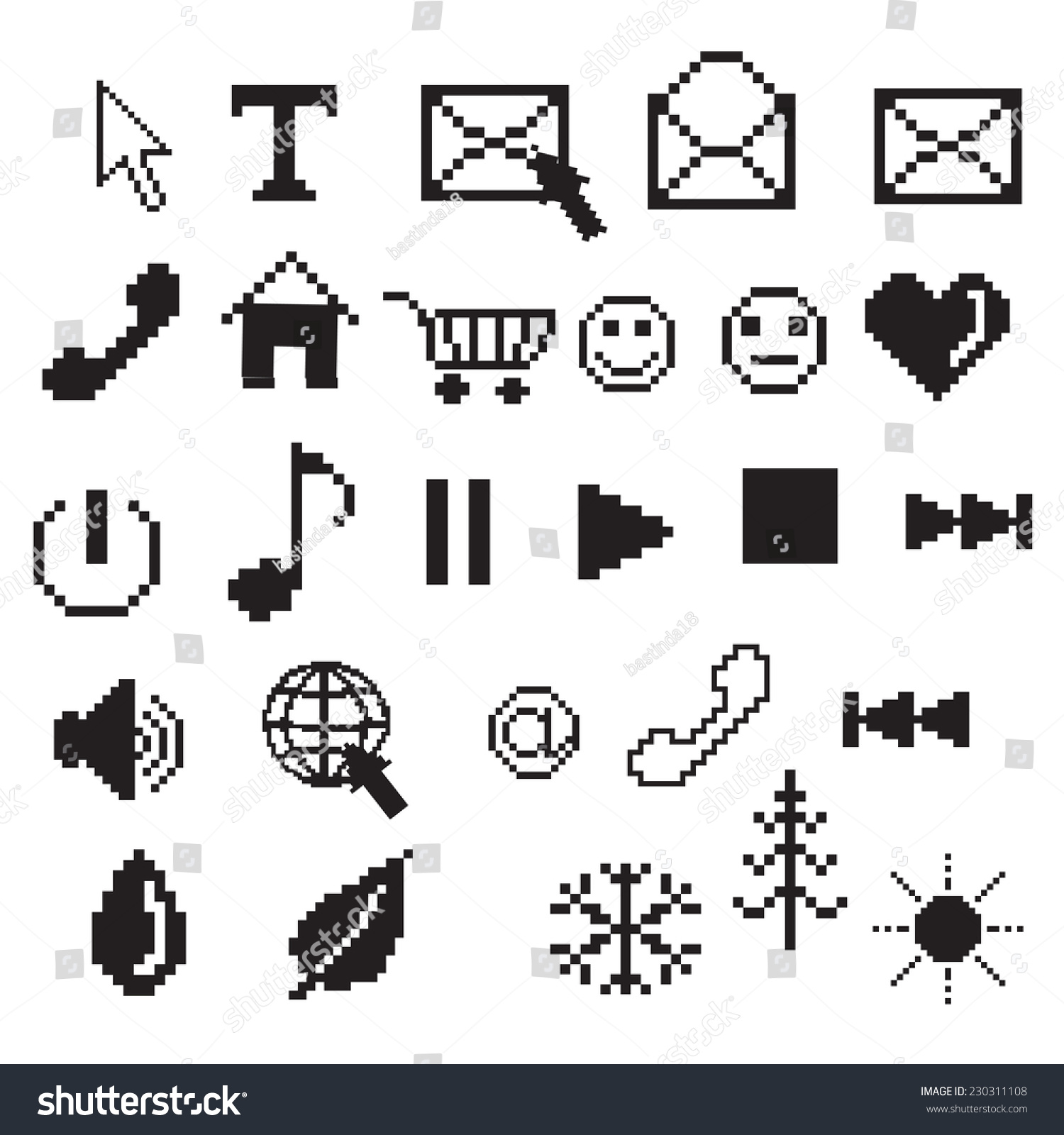 Vektor Stok Pixel Art Icons Black White Tanpa Royalti 230311108 Shutterstock 4332