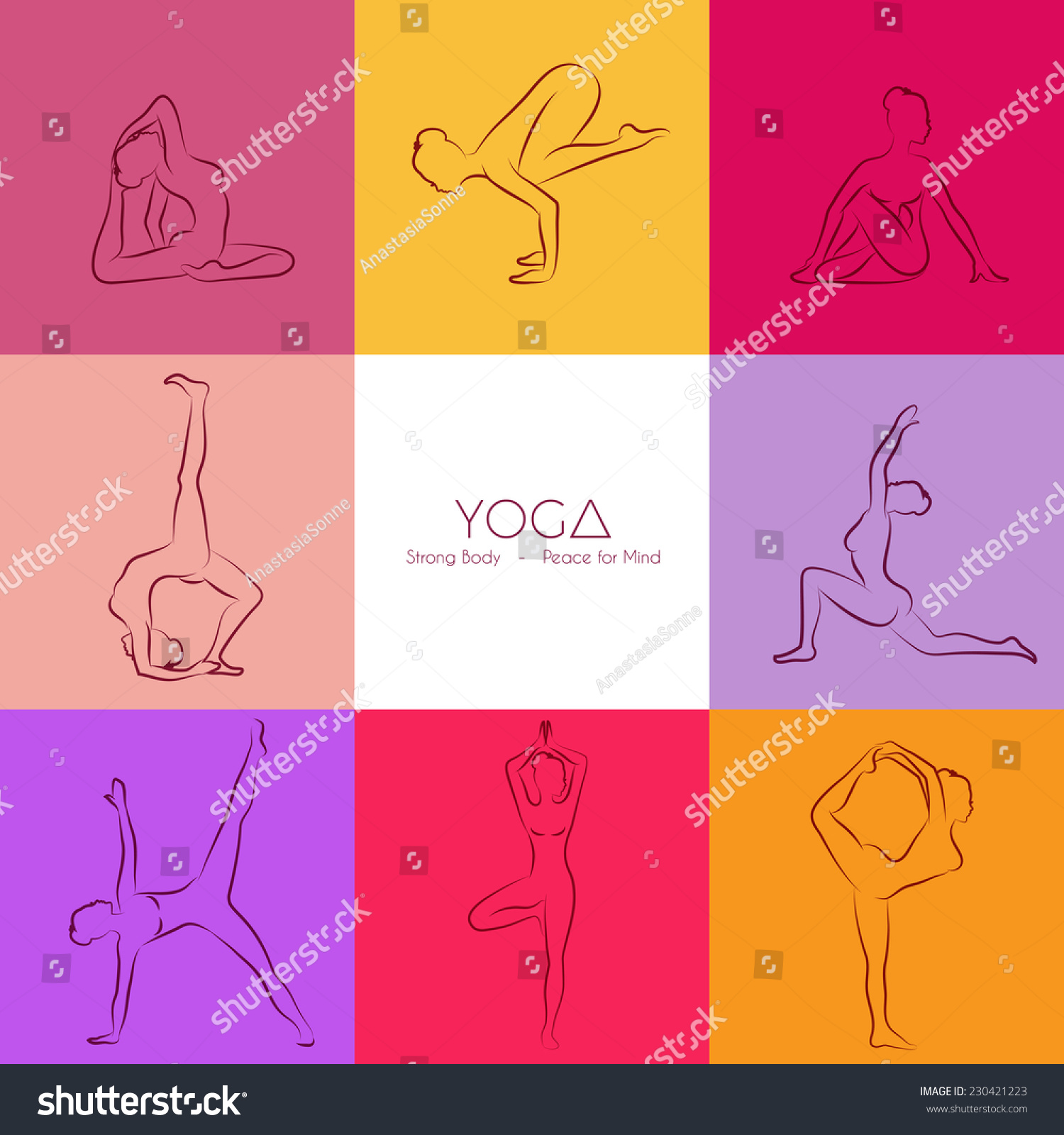 Vector Illustration Yoga Poses Silhouette Set Vector De Stock Libre De Regalías 230421223 