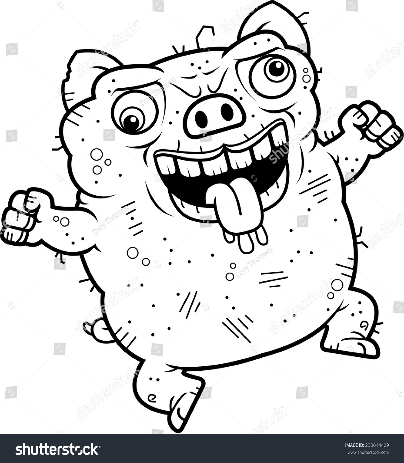 Cartoon Illustration Ugly Pig Looking Crazy Stock Vector Royalty Free