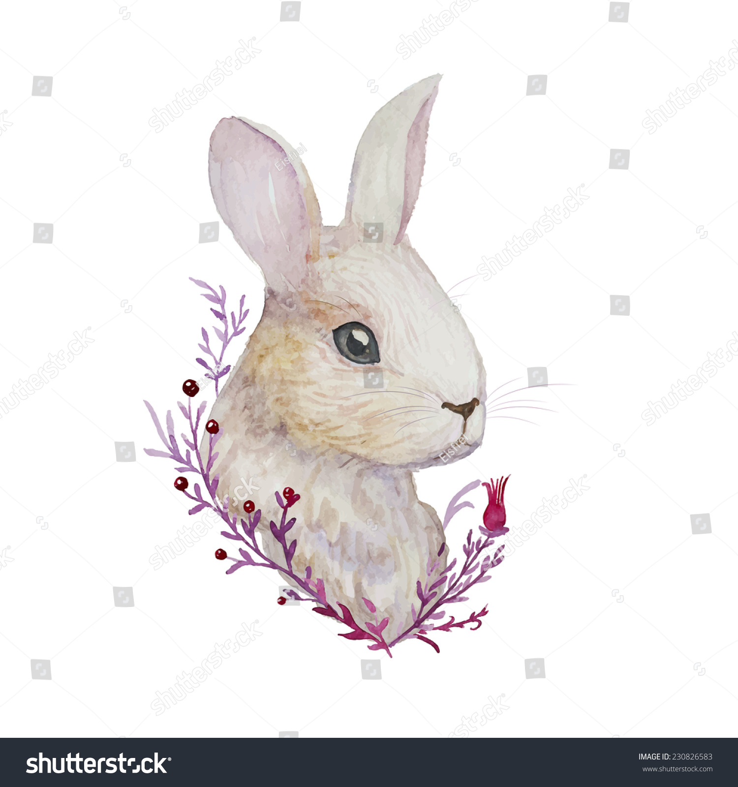 Кролик акварель на белом фоне