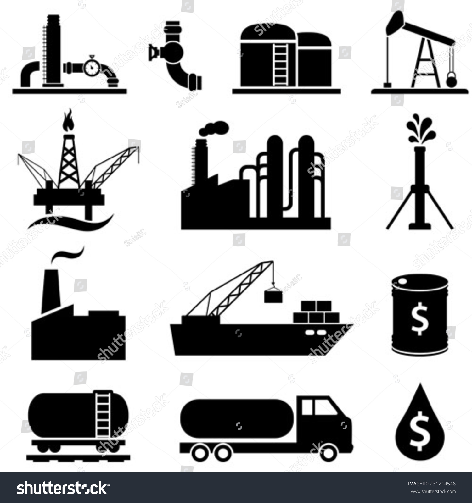 Oil Petroleum Industry Icons Stock Vector (Royalty Free) 231214546 ...