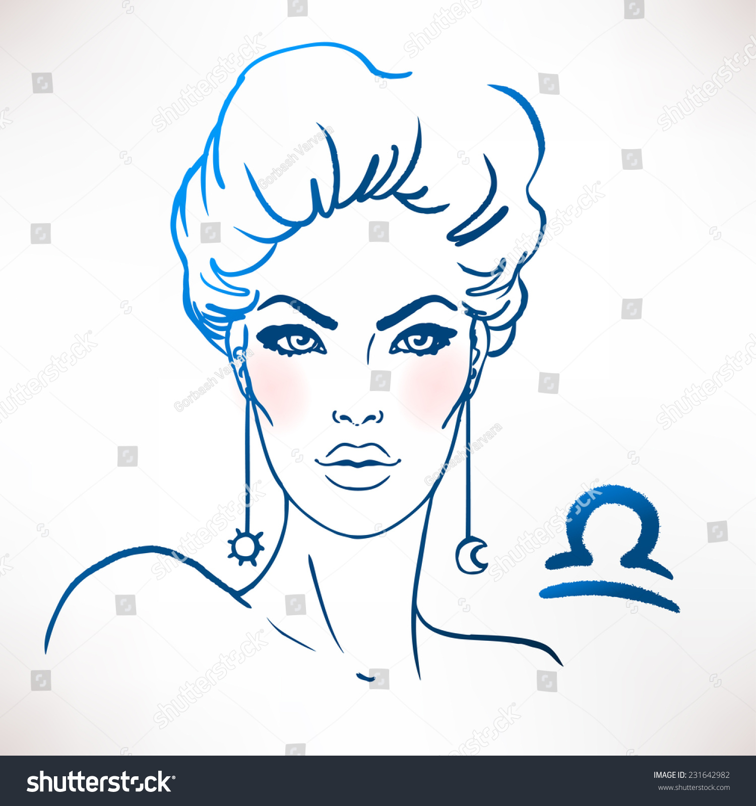 Libra Zodiac Sign Beautiful Girl Ink Stock Vector (Royalty Free ...