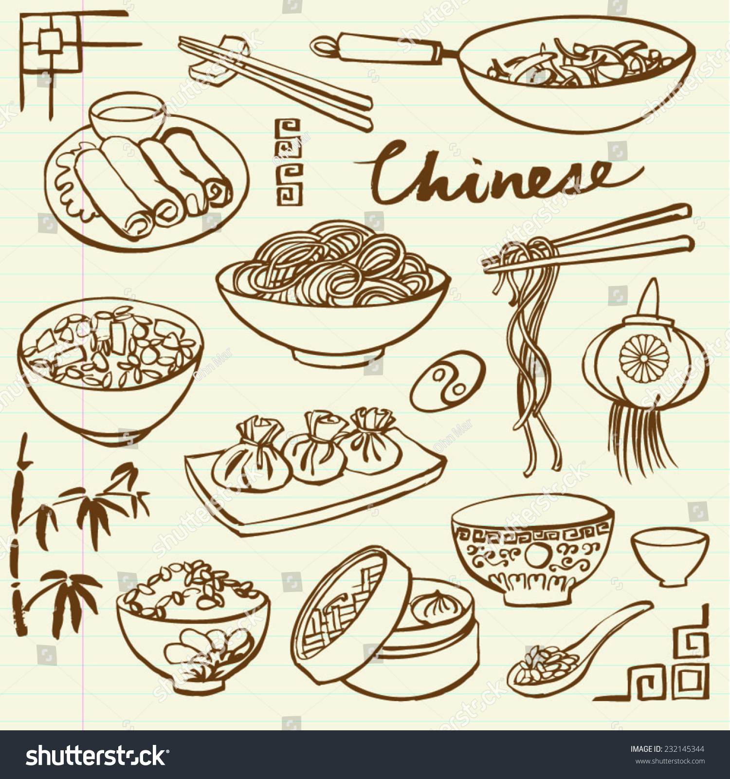 Chinese Food Icons Vector Doodle Set Stock Vector (Royalty Free ...