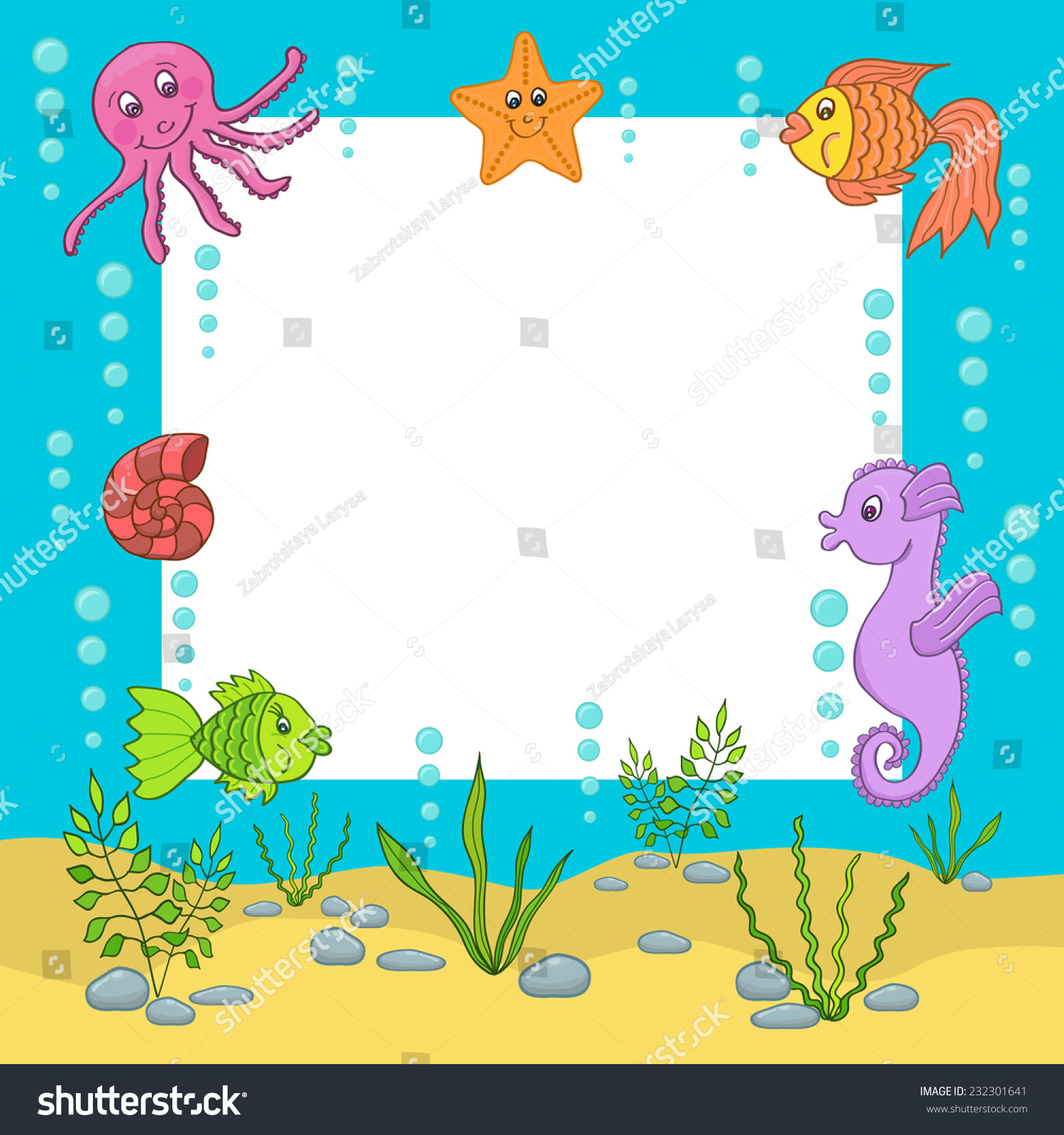 Frame Against Background Various Sea Creatures Stock Vector (Royalty ...