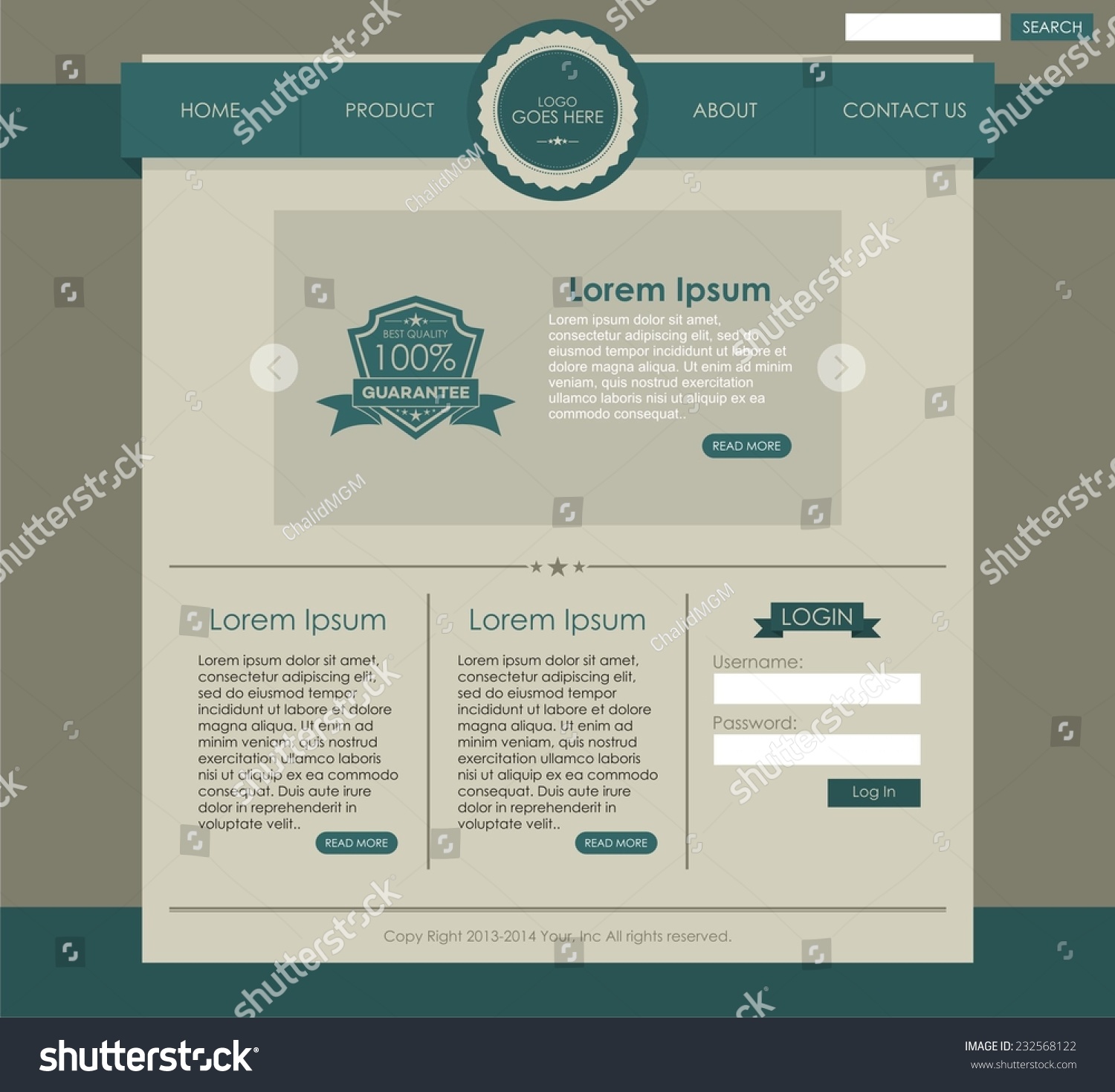 Vintage Website Template 2 Stock Vector (Royalty Free) 232568122 ...