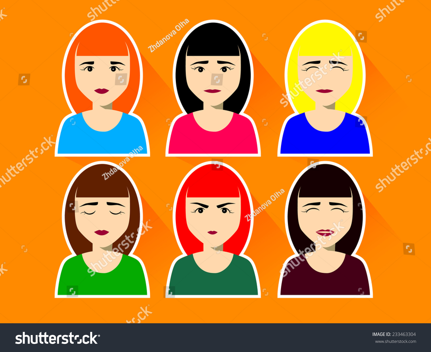 Set Female Faces Different Emotions Stock Vector Royalty Free 233463304 Shutterstock 5302