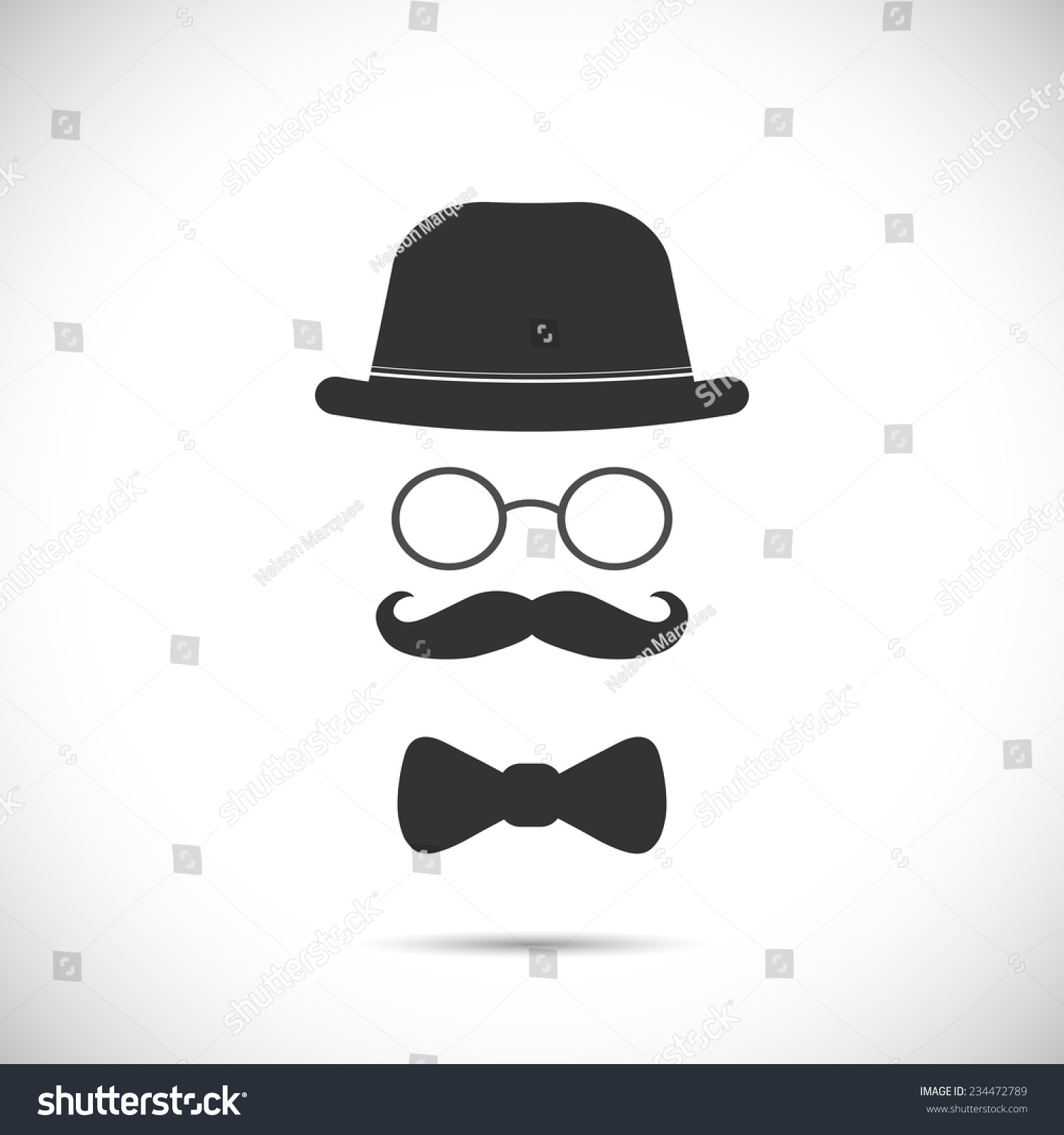 Illustration Hat Glasses Mustache Bow Tie Stock Vector (Royalty Free ...