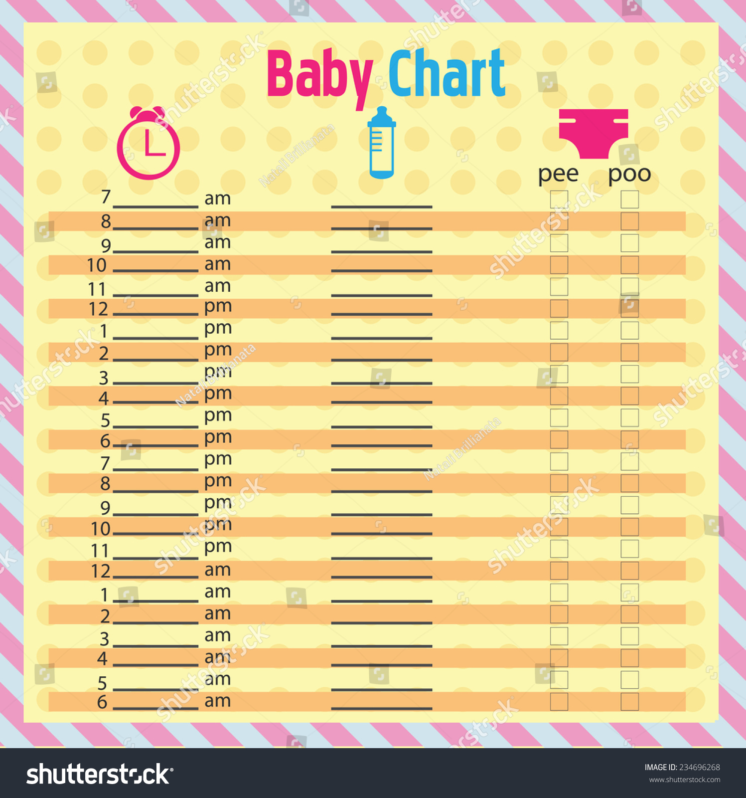 Baby Feeding Diaper Schedule Baby Chart 스톡 벡터(로열티 프리) 234696268