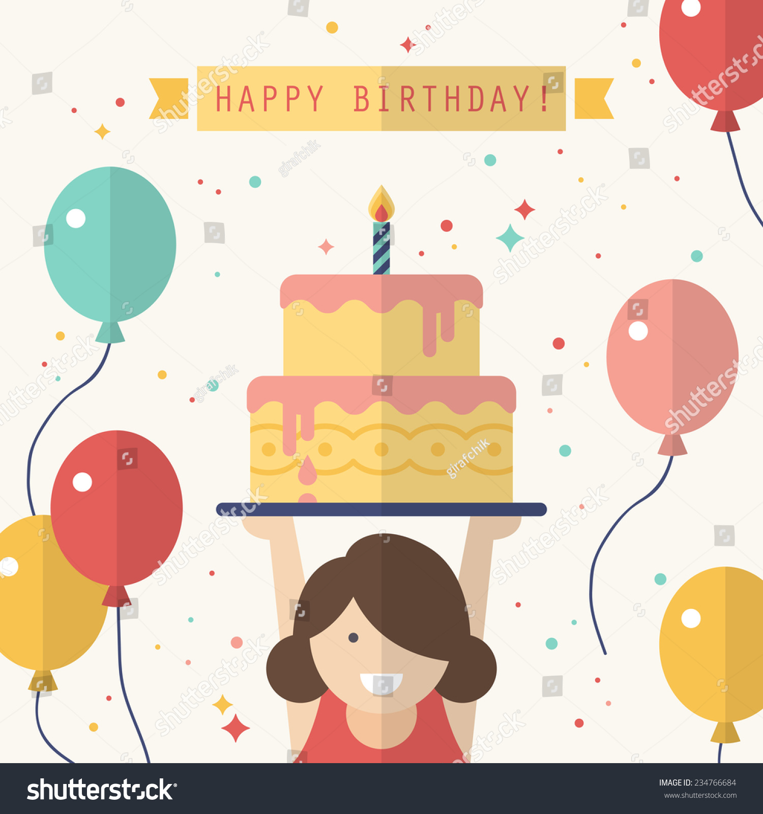 Happy Birthday Card Design Flat Style Stock Vector (Royalty Free ...