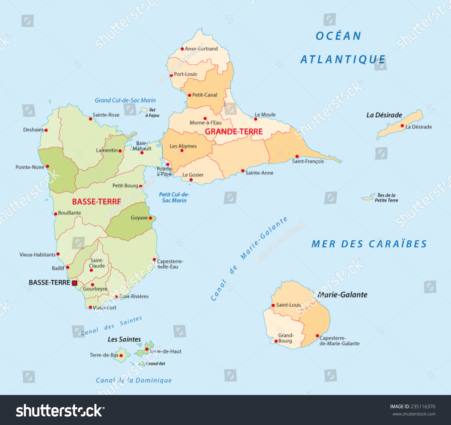 Guadeloupe Administrative Map Stock Vector (Royalty Free) 235116376 ...