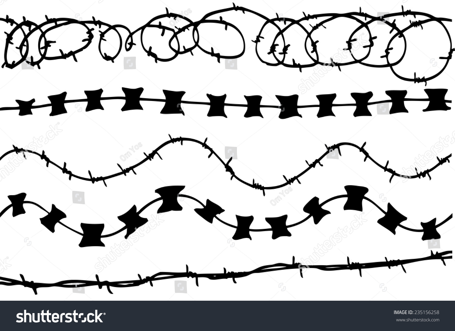 Hand Draw Sketch Five Barbed Wire: стоковая векторная графика (без лицензио...