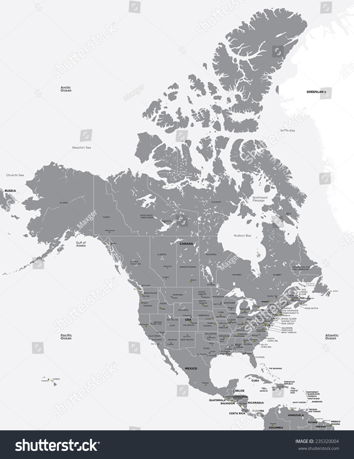 Black White Map Usa Canada Stock Vector (Royalty Free) 235320004 ...