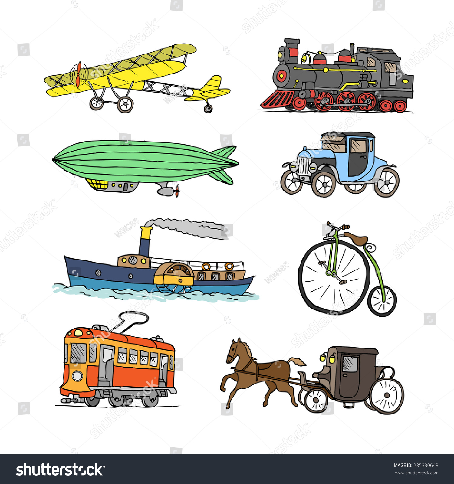 Retro Transport Old Times Airplane Locomotive Stock Vector Royalty retro-transport-old-times-airplane-locomotive-stock-vector-royalty