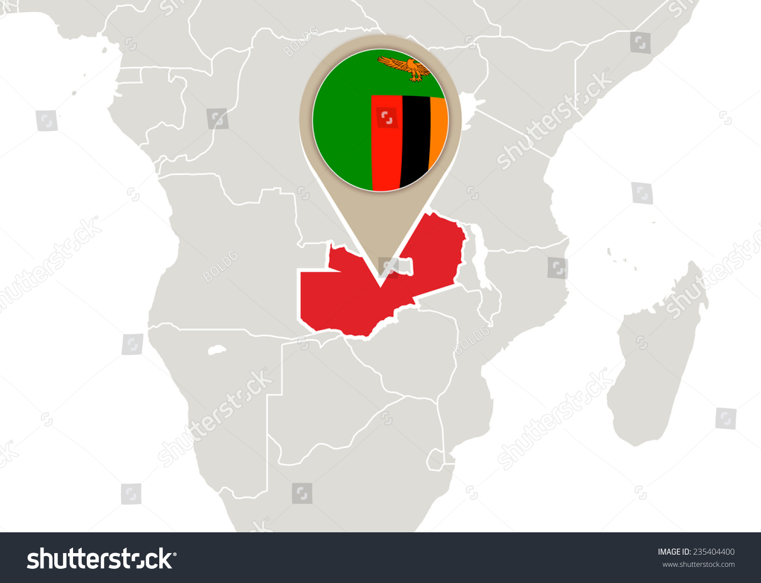 Africa Highlighted Zambia Map Flag Stock Vector (Royalty Free ...