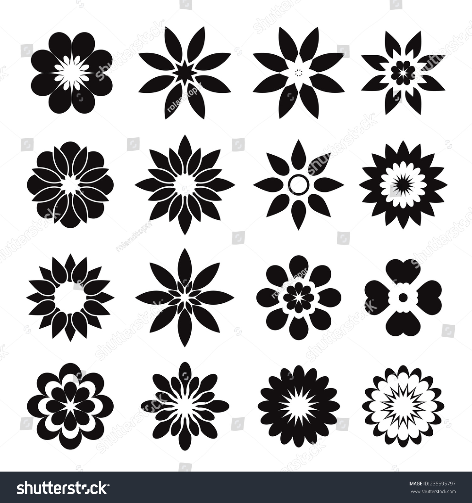 Set Black Geometric Flowers Stock Vector (Royalty Free) 235595797 ...