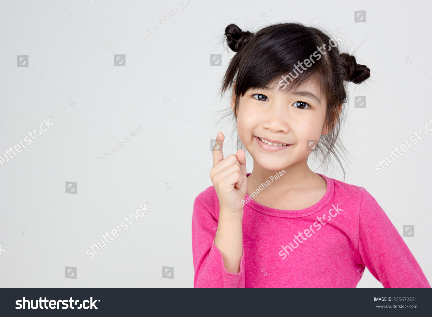 Portrait Happy Little Asian Child Finger Stock Photo 235672231 ...