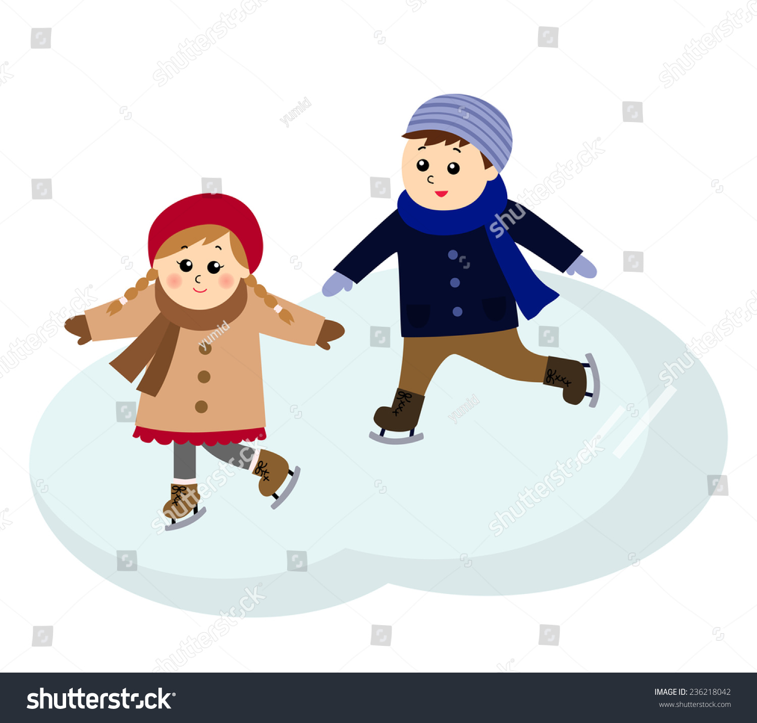 Children Ice Skating On Rink Vector Stock Vector (royalty Free 