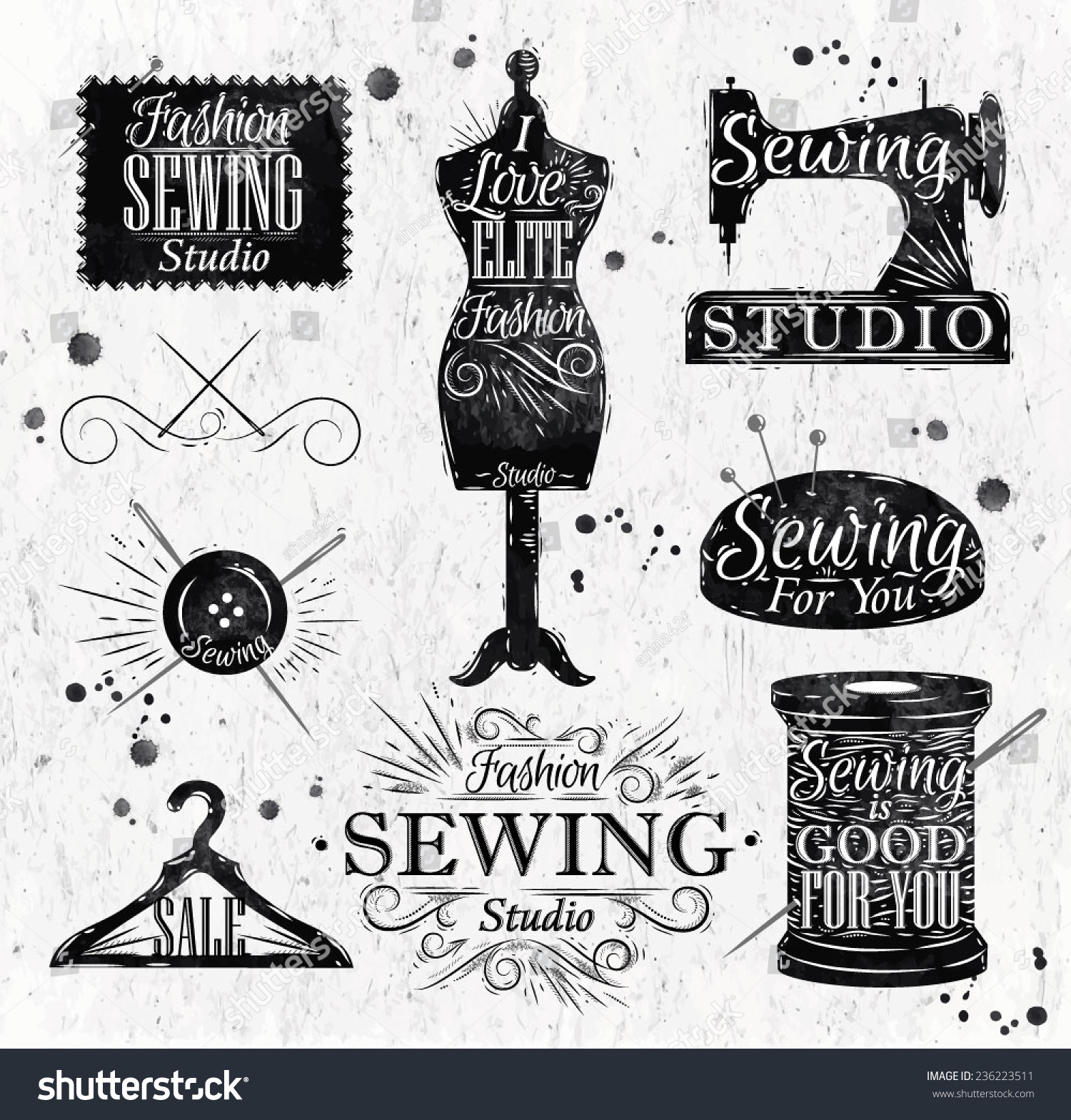 Sewing Symbol Retro Vintage Style Lettering Stock Vector (Royalty Free ...