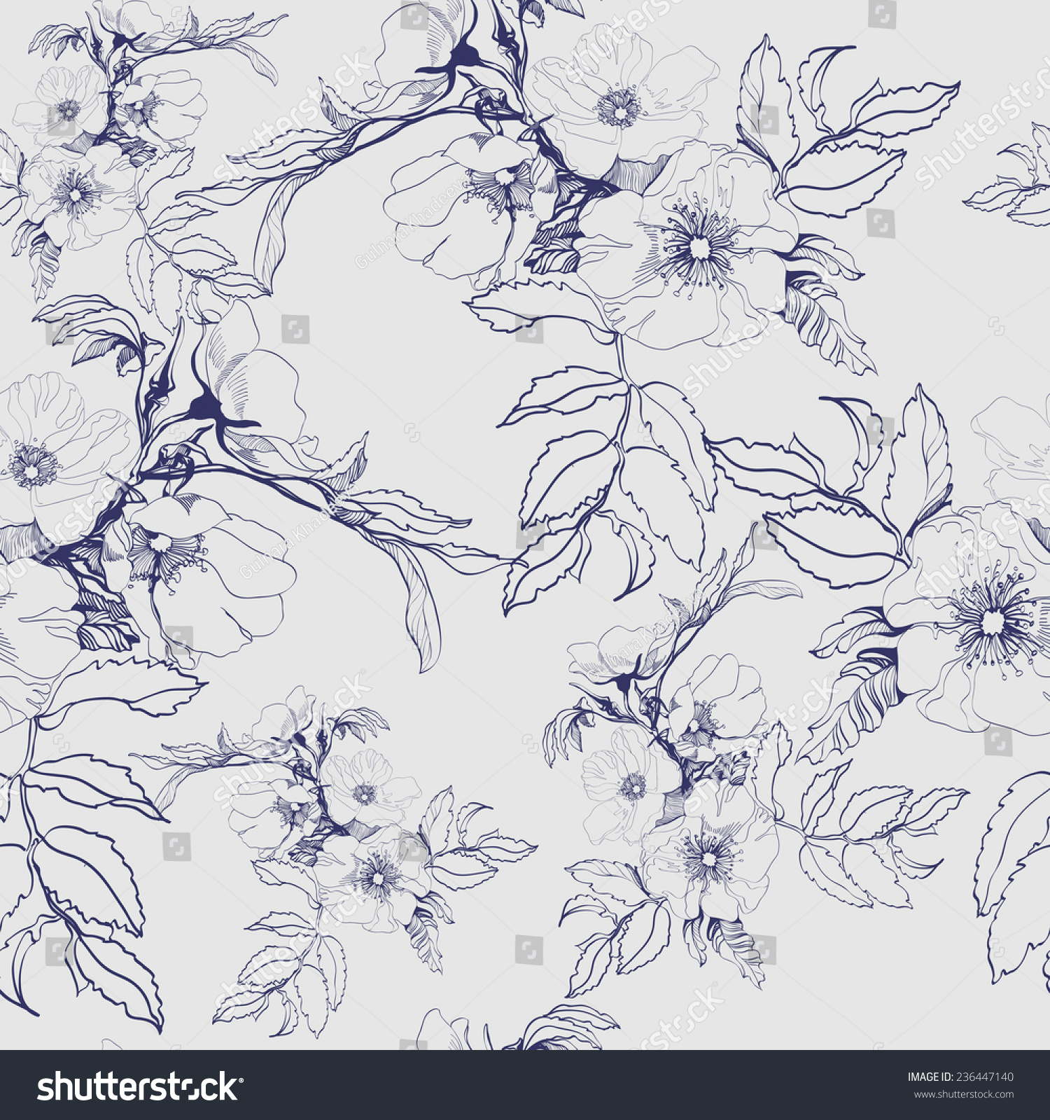 Seamless Floral Pattern Blossoming Branch Wild Stock Vector (Royalty ...