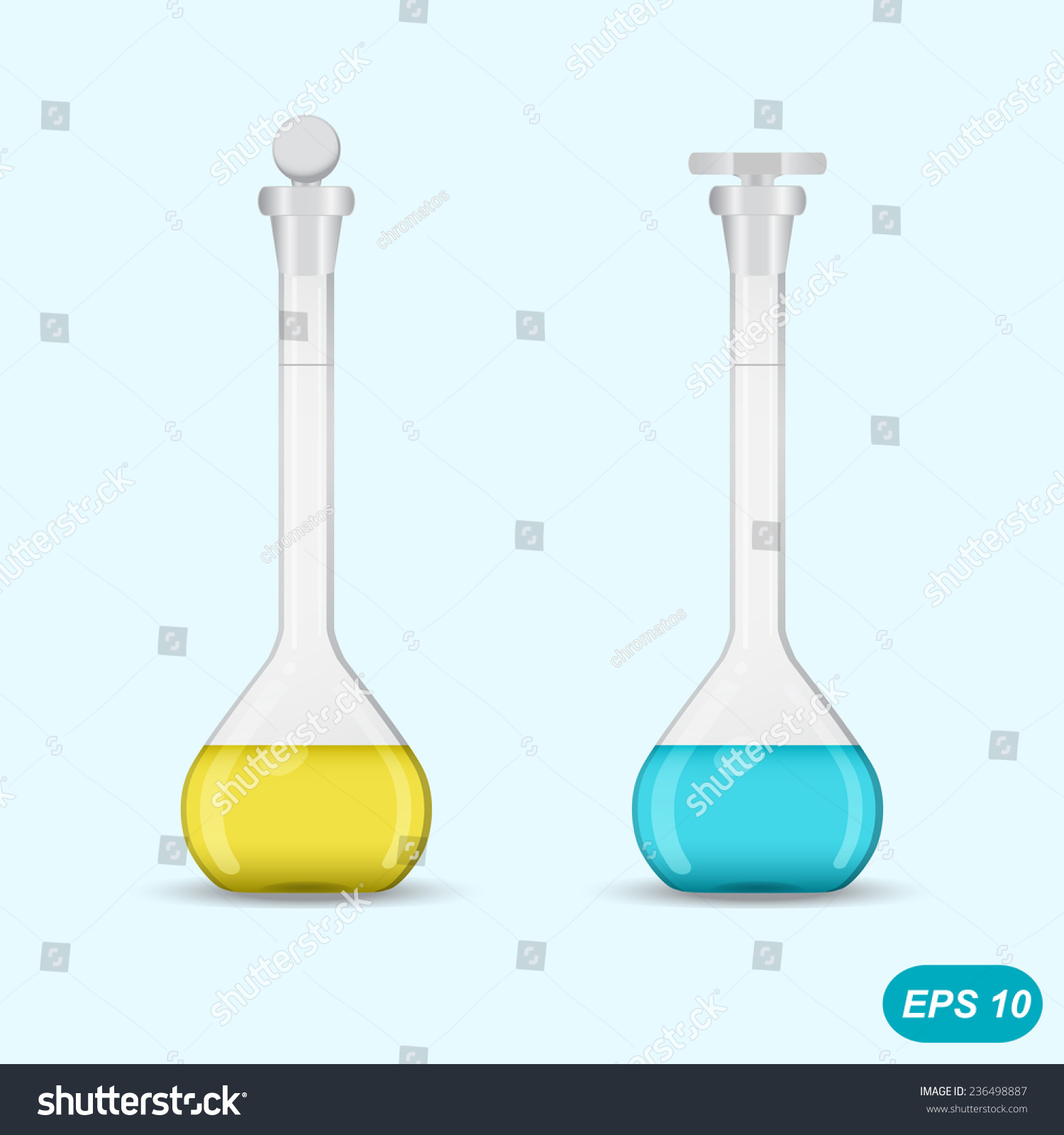 Two Chemical Volumetric Flasks Colored Solution Stock Vector (Royalty ...