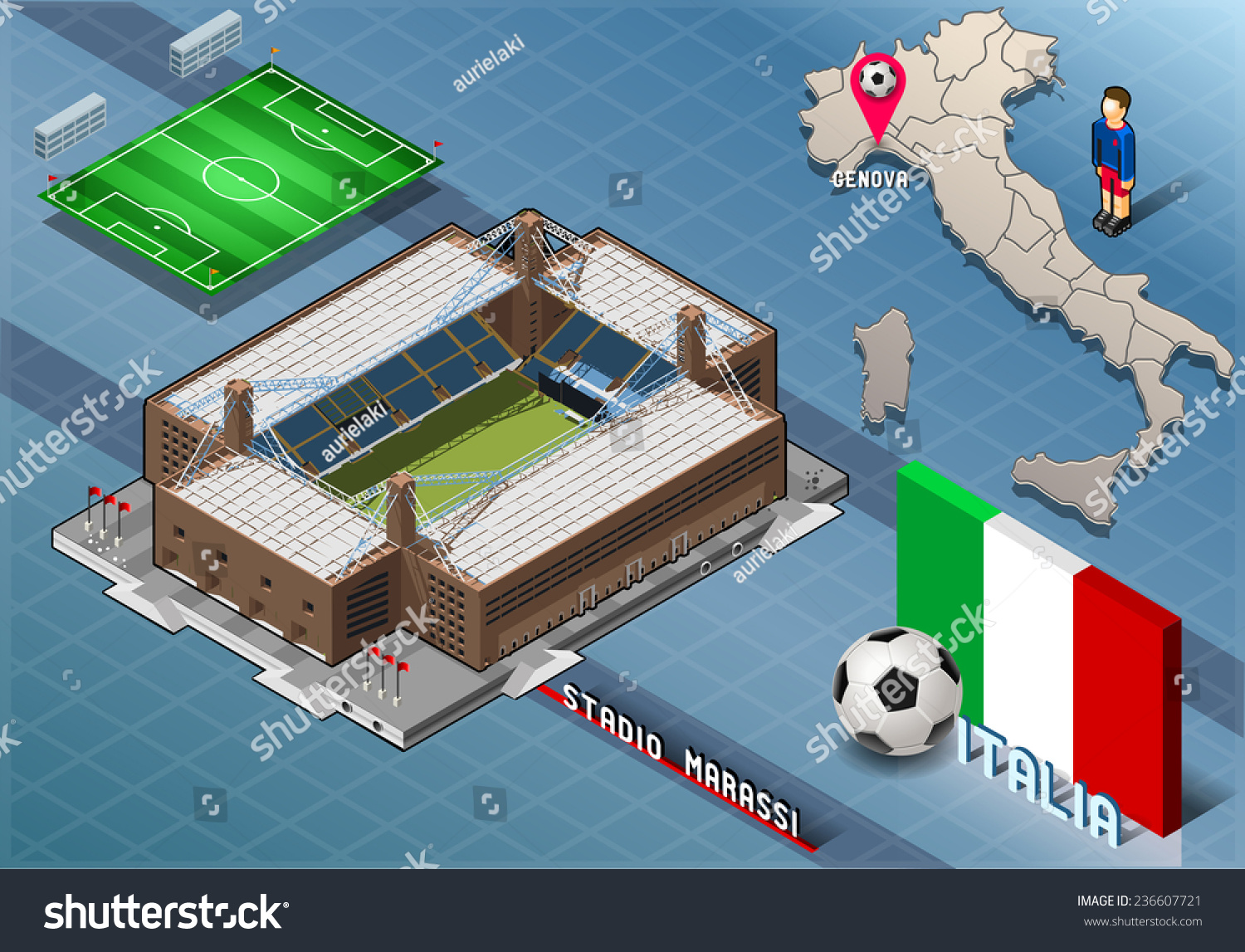 Soccer Isometric Stadium Marassi Genova Italy Stock Vector (Royalty ...