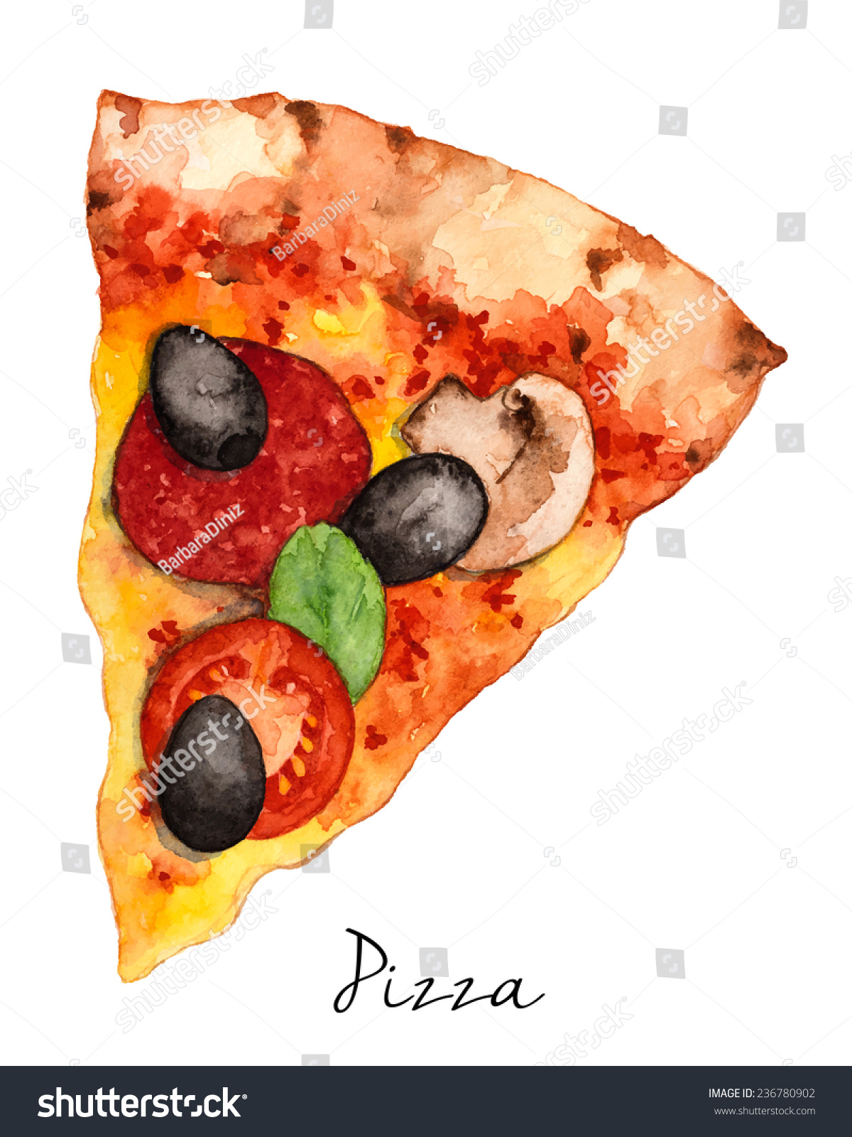 Hand Drawn Slice Pizza Watercolor Sketchvector Stock Vector (Royalty ...