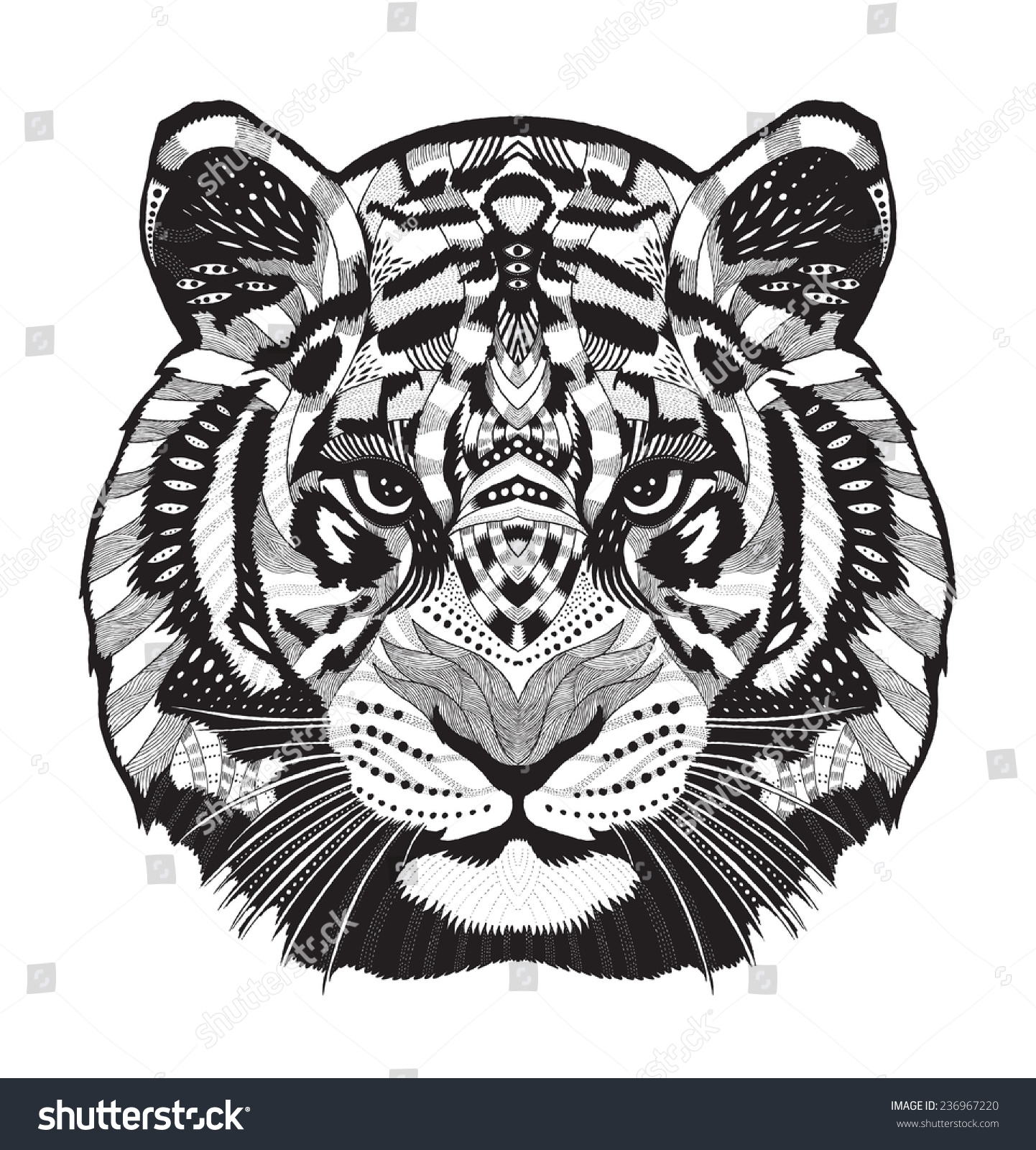 Стилизованная голова тигра в графике