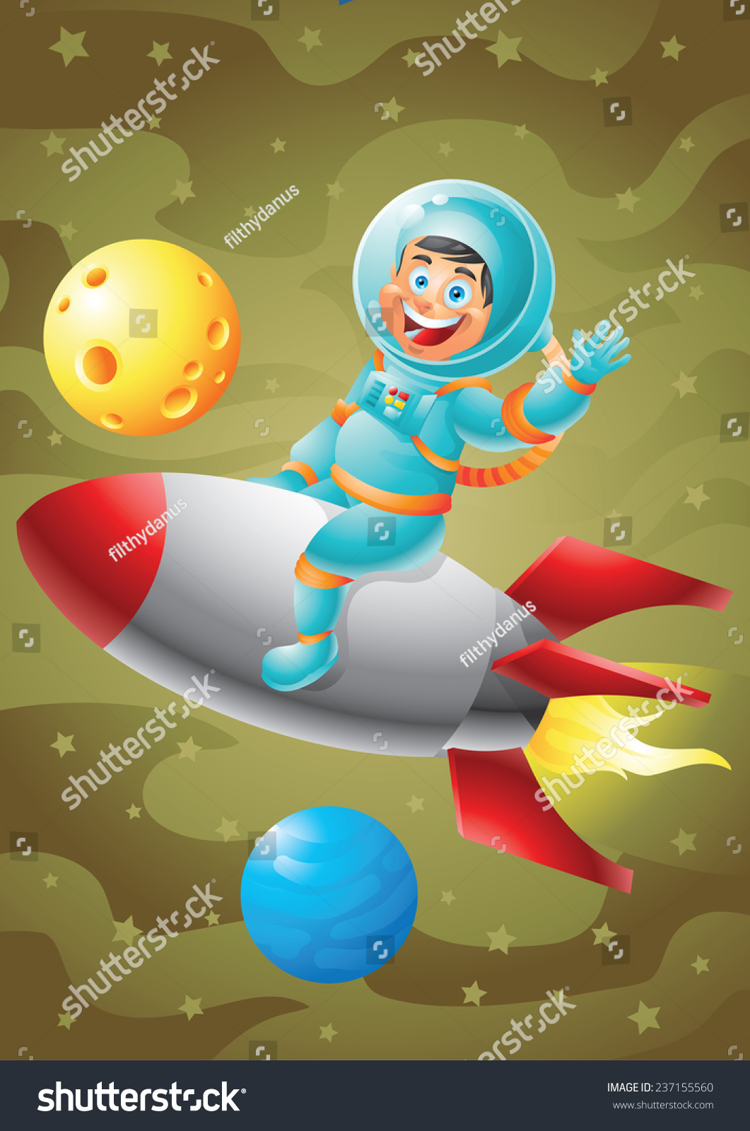 Astronaut Boy Riding Rocket Ship Outer Stock Illustration 237155560 ...