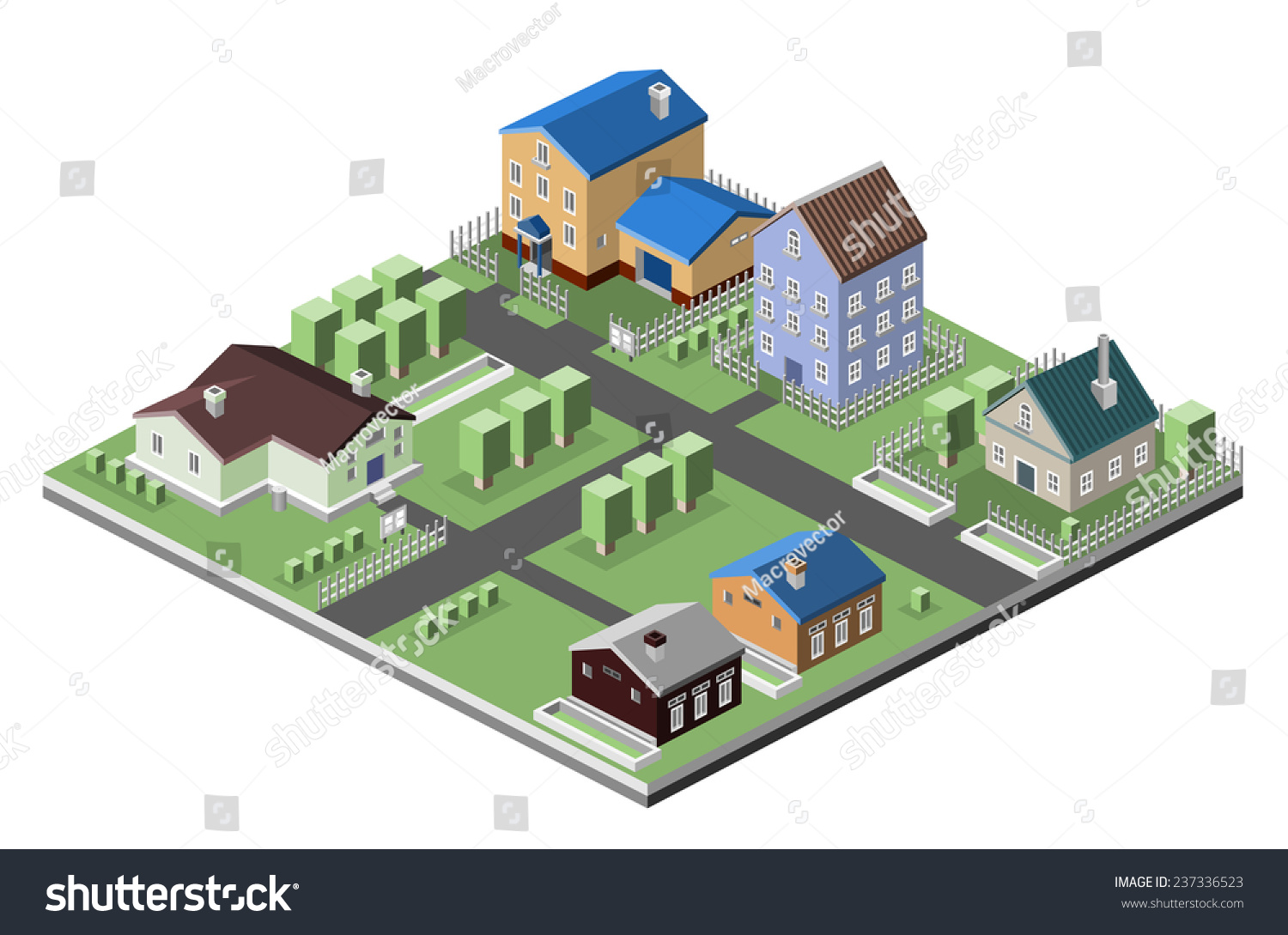 Residential House 3d Buildings Isometric Neighborhood Stock Vector ...