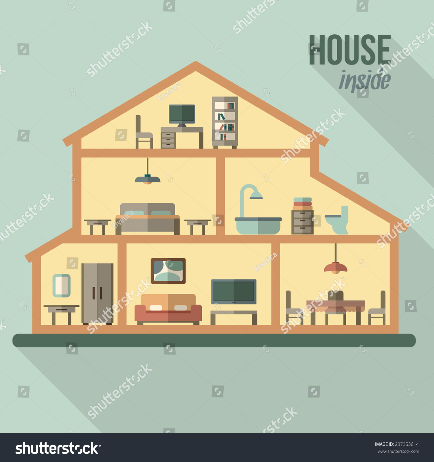 House Cut Detailed Modern House Interior Stock Vector (Royalty Free ...