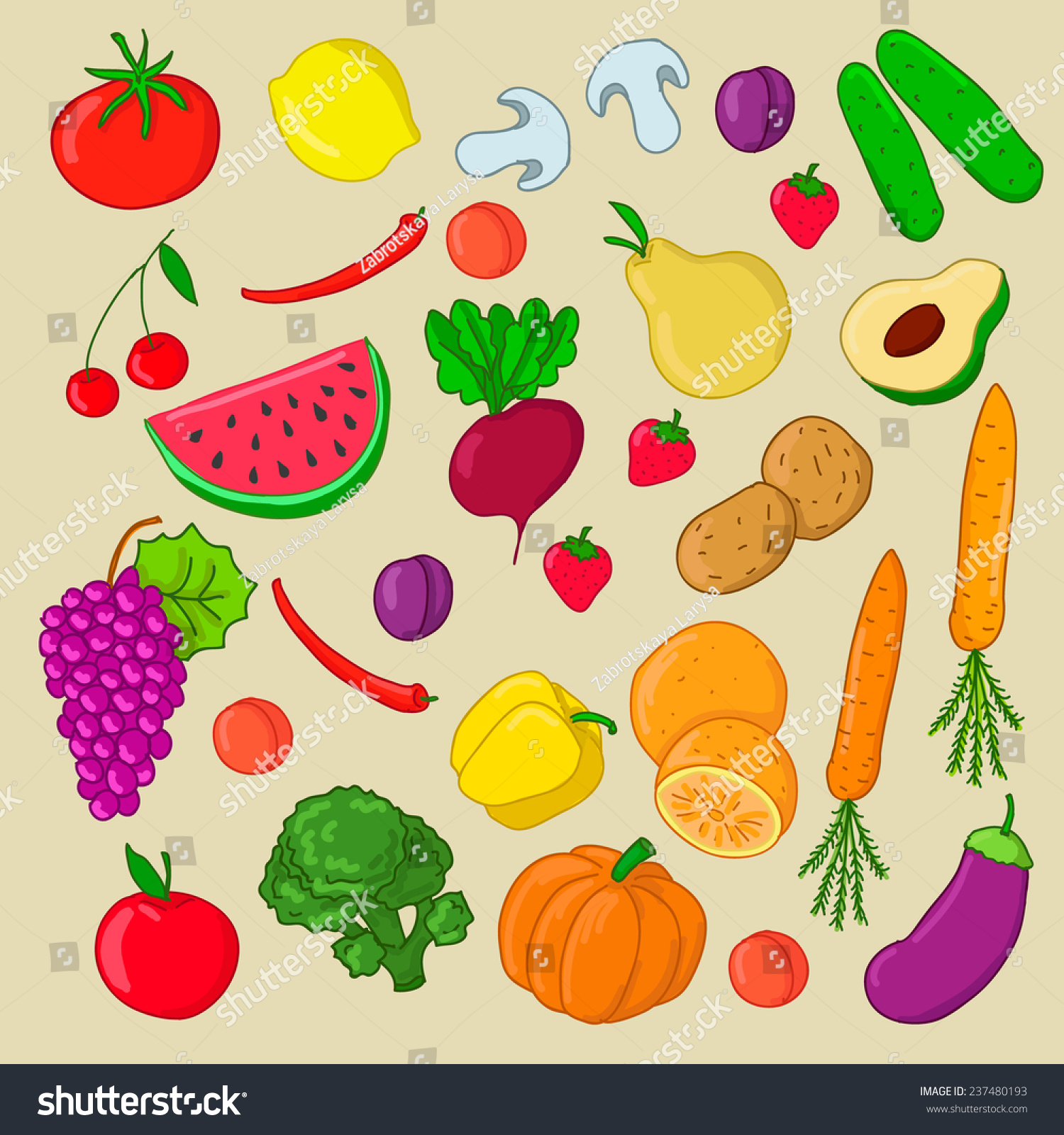 Handdrawn Food Set Various Fruit Vegetables Stock Vector Royalty Free 237480193 Shutterstock 5970